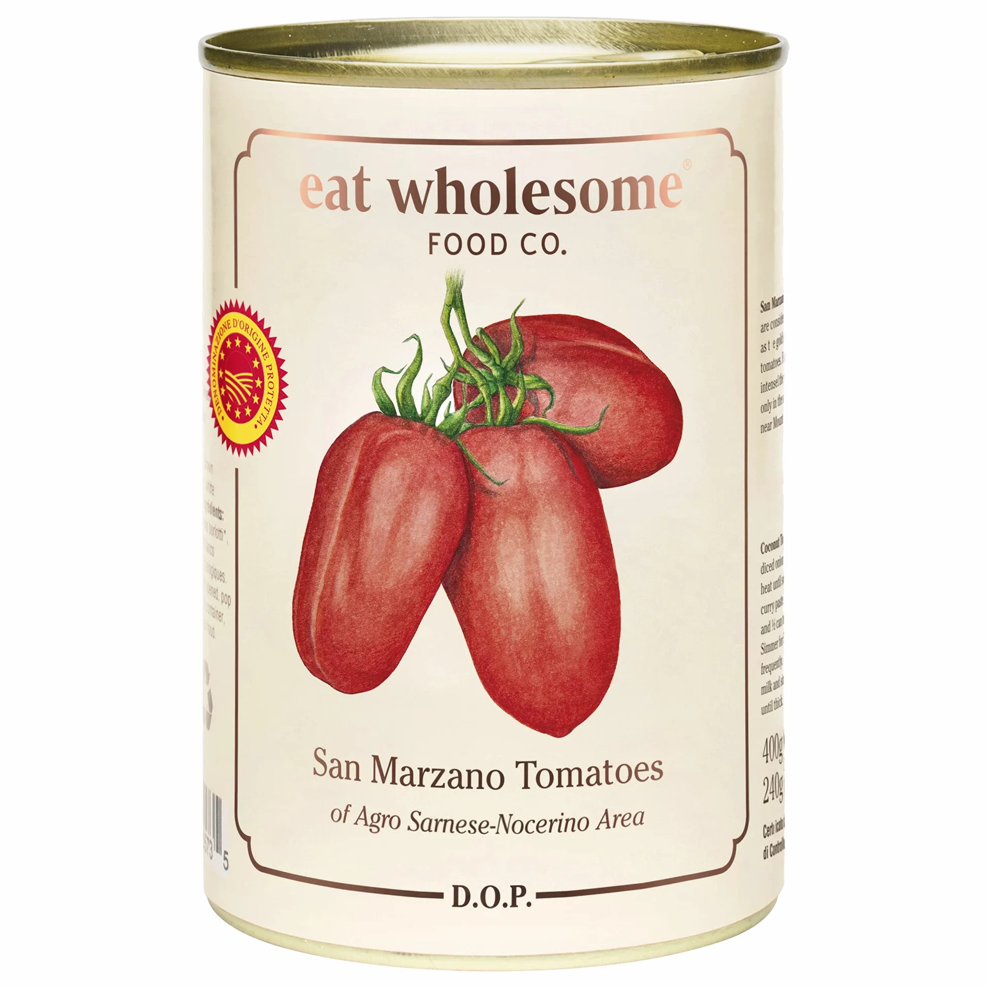 Eat Wholesome Tomates San Marzano DOP, 400g (Paquete De 12) - Naturalmente Dulces, Perfectos Para Salsas De Pasta, Salsas De Pizza Y Más, Veganos, Revestimiento Sin BPA