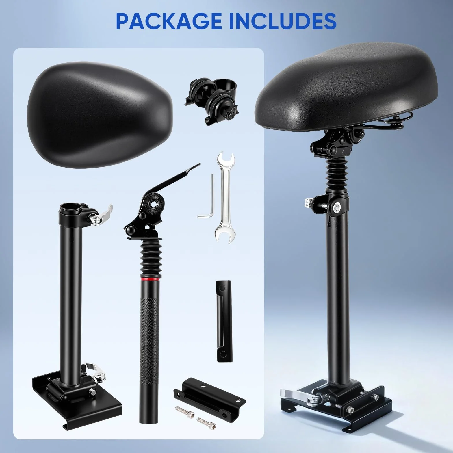 Asiento para patinete eléctrico ajustable 13-19 cm, plegable, bordes curvos, 55-68 cm, adultos