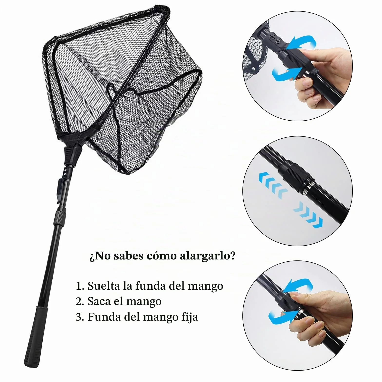 Réd De Pesca Telescópica, Red de Pésca Plegable Triangular, Sacaderas de Pesca con Mango Antideslizante Negro