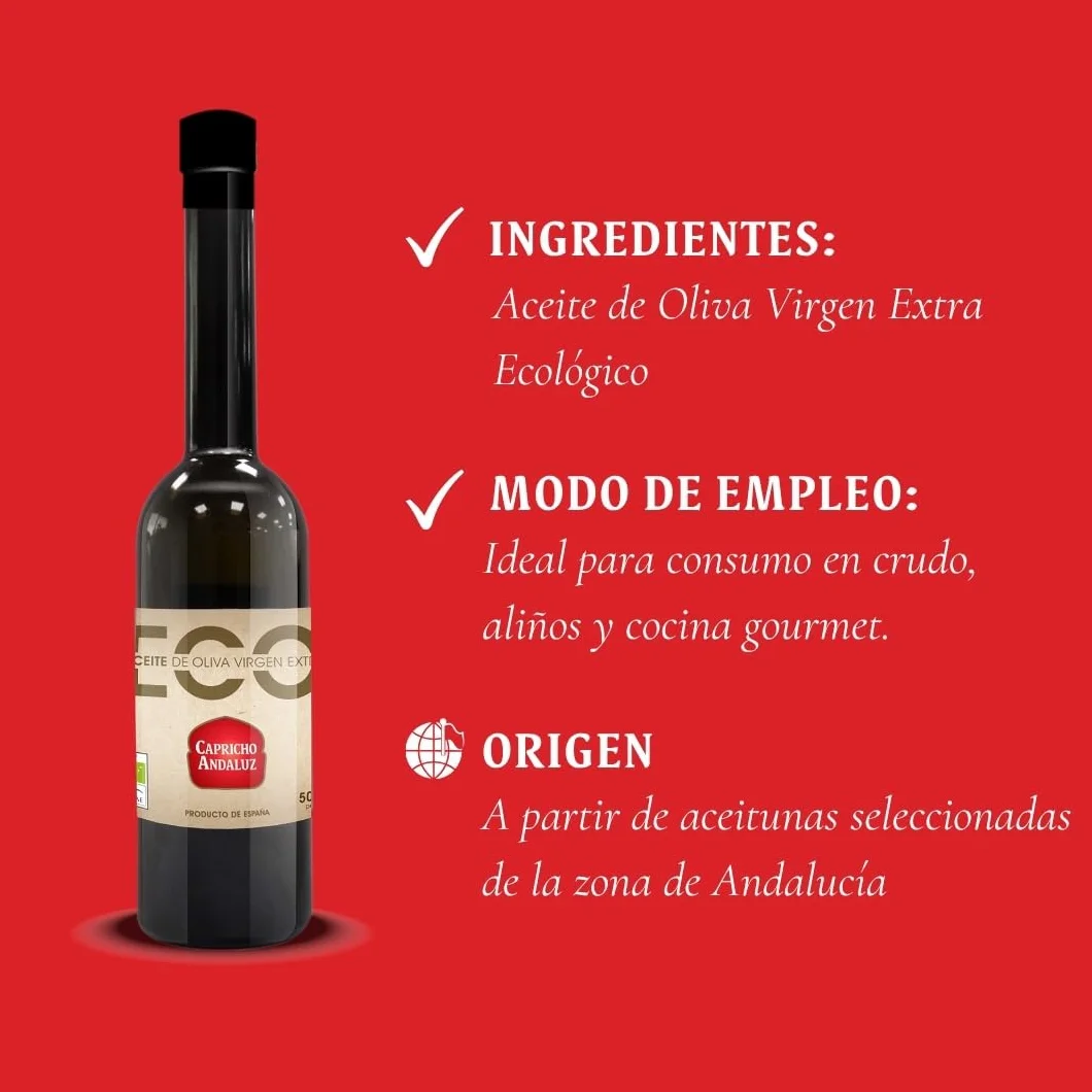 Capricho Andaluz - Aceite de Oliva Virgen Extra Estuche Eco Gourmet de 500 ml, Aporta un Sabor Único a tus Platos con un Formato Exclusivo para Regalar
