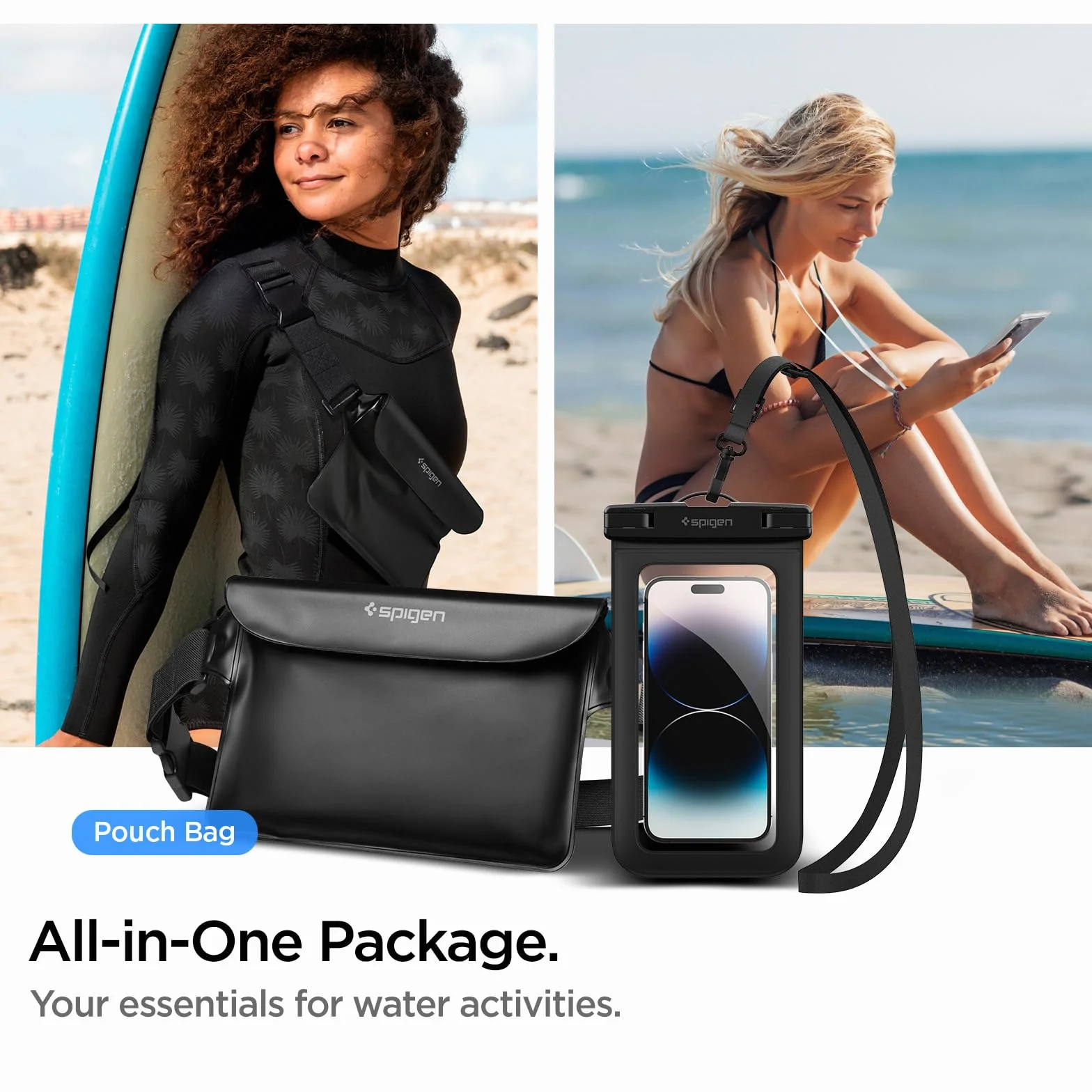 Spigen Aqua Shield Impermeable Bolsa Móvil 8.7 Pulgadas Playas Piscina Natación Kayak Pesca Negro