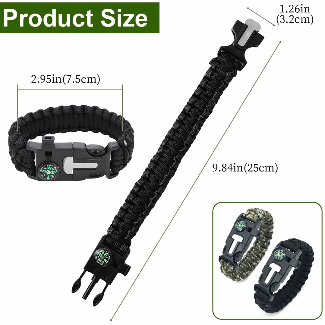 Brazalete Paracord Kit Supervivencia 2PCS Pulsera Paracord Iniciador Fuego Cuchillo Silbato Camuflaje