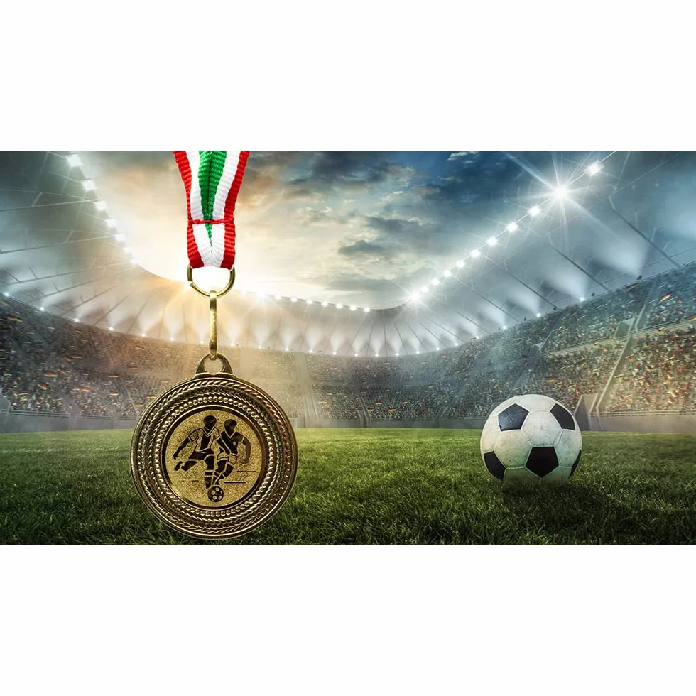 Medallas de fútbol metal dorado juego 10 con cinta verde blanco rojo emblema