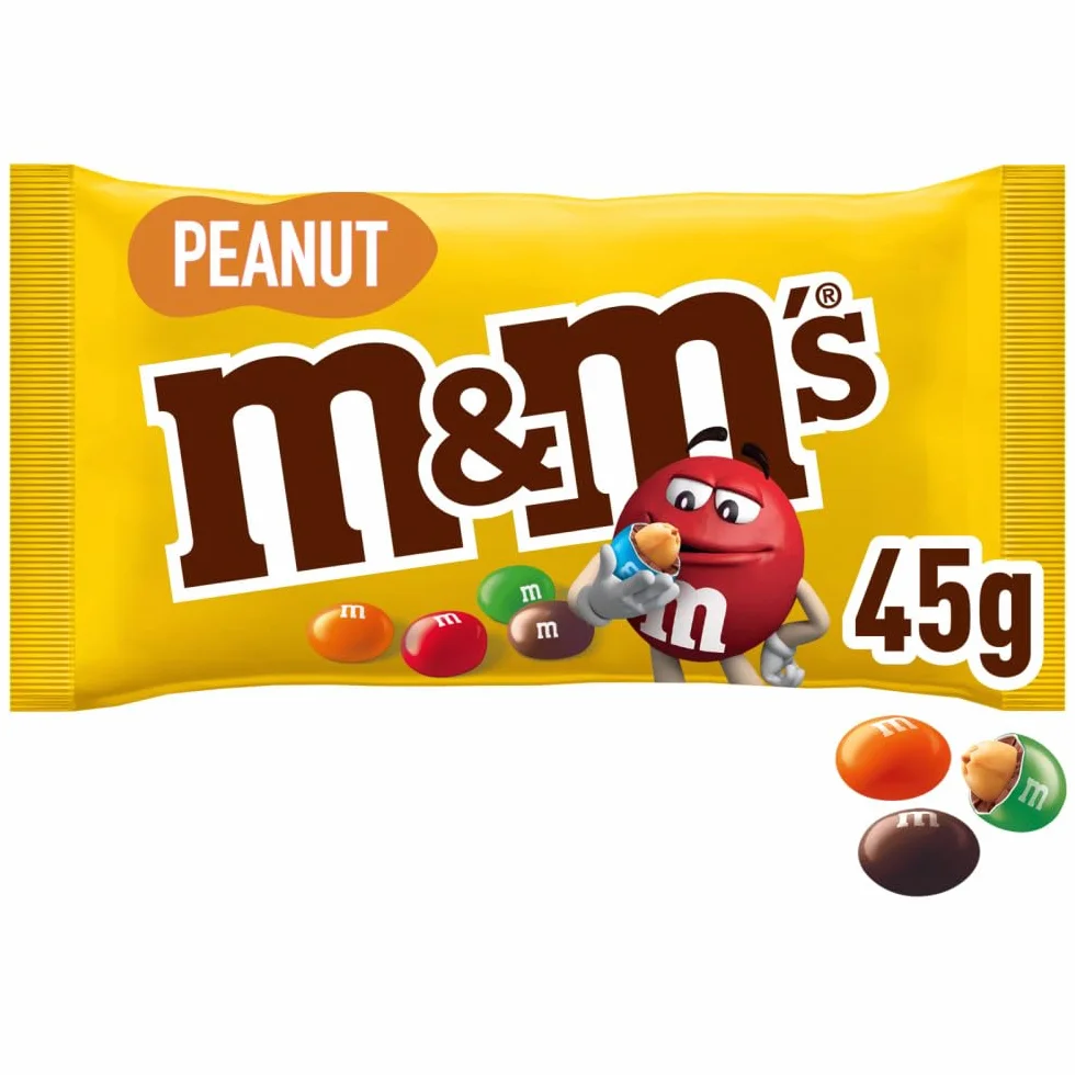 M&M's Peanuts Snack en Bolitas de Colores con Cacahuete y Chocolate con Leche, Pack Ideal para Compartir o Regalar en Navidad, 24 x 45g