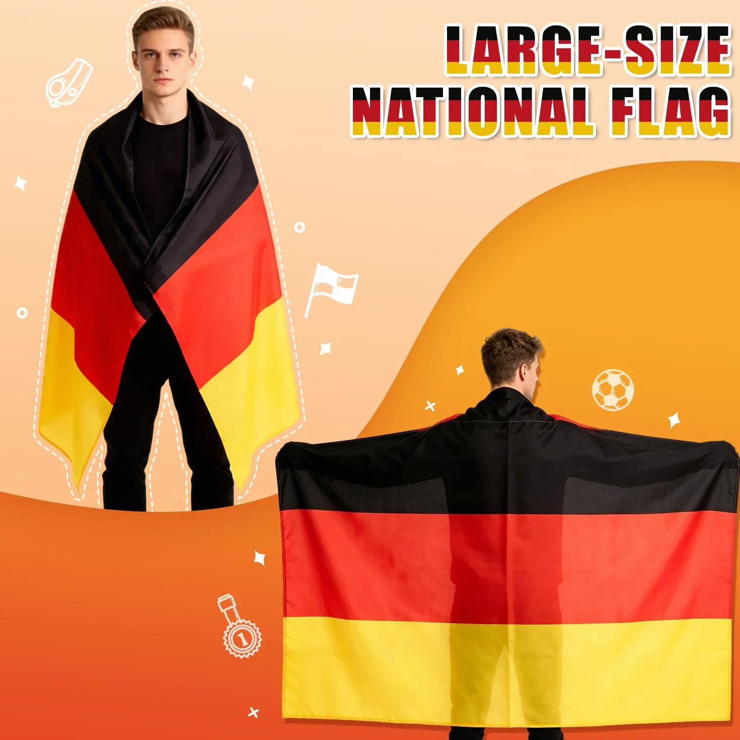 Alemania Decoración Mundial Fútbol 2026 Paquete 8 Artículos Gafas Sol Lápiz Maquillaje Bandera Pulsera Peluca