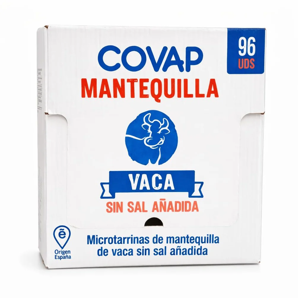 Mantequilla de Vaca Sin Sal Añadida Microtarrinas 96x10 g | Caja Formato Hostelería | Porciones Individuales de Mantequilla Natural | Ideal para Desayunos, Hoteles, Cafeterías y Catering