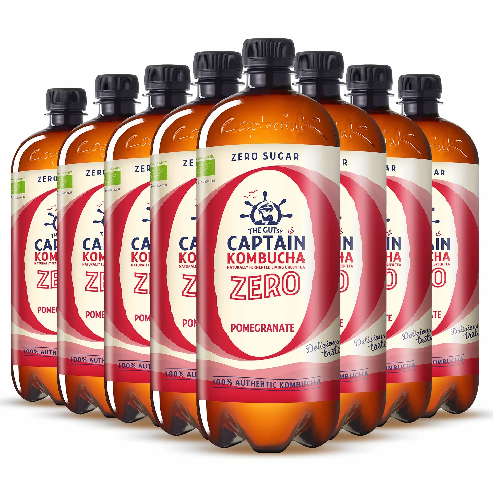 Gutsy Captain Kombucha ZERO 8x1l - Zero Sugar, Zero Calories - Bebida Probiótica Naturalmente Fermentada, Sin Pasteurizar, Vegan - 8 x 1000ml MixBox