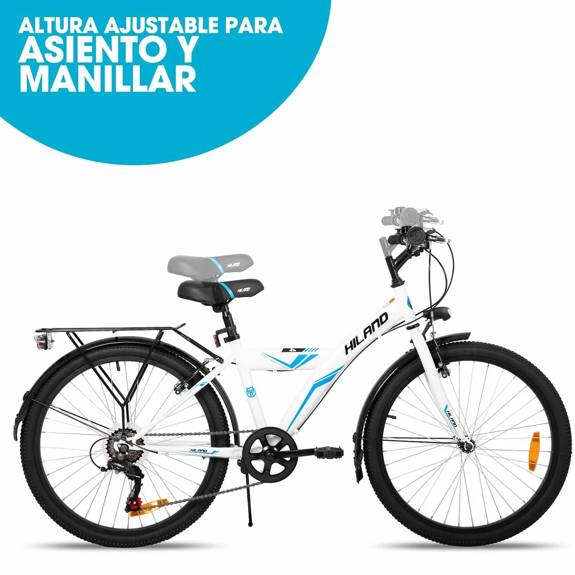 HILAND Bicicleta de montaña 20/24" 6 velocidades para niños Blanco/Negro