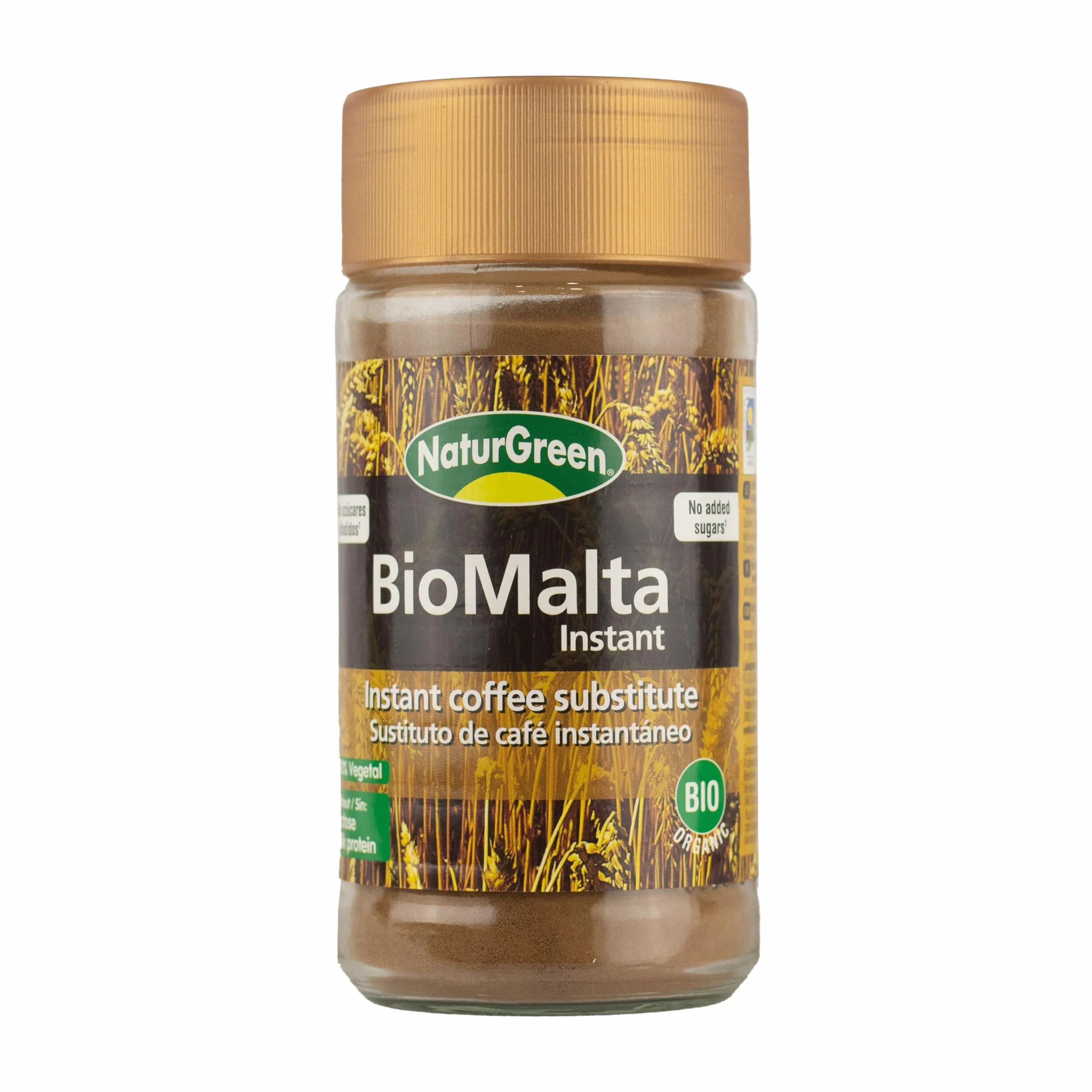 NaturGreen - BioMalta Instantánea Ecológica, Pack 6 x 100 g, Malta Soluble Bio en Polvo, Bebida de Cebada Malteada 100% Vegetal, Alternativa al Café, Sin Cafeína, Sin Lactosa, Sin Azúcar Añadido