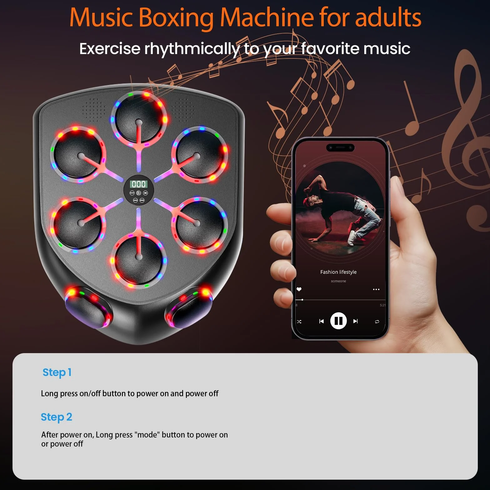 Ark miido Music Boxing Machine Bluetooth con Guantes, 9 Modos de Velocidad, Boxeador de Pared para Entrenamiento de Boxeo Adulto