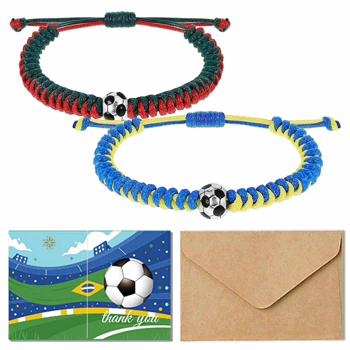 Pulseras De Fútbol Ajustables Trenzadas Niño Recuerdos Copa del Mundo con Tarjeta