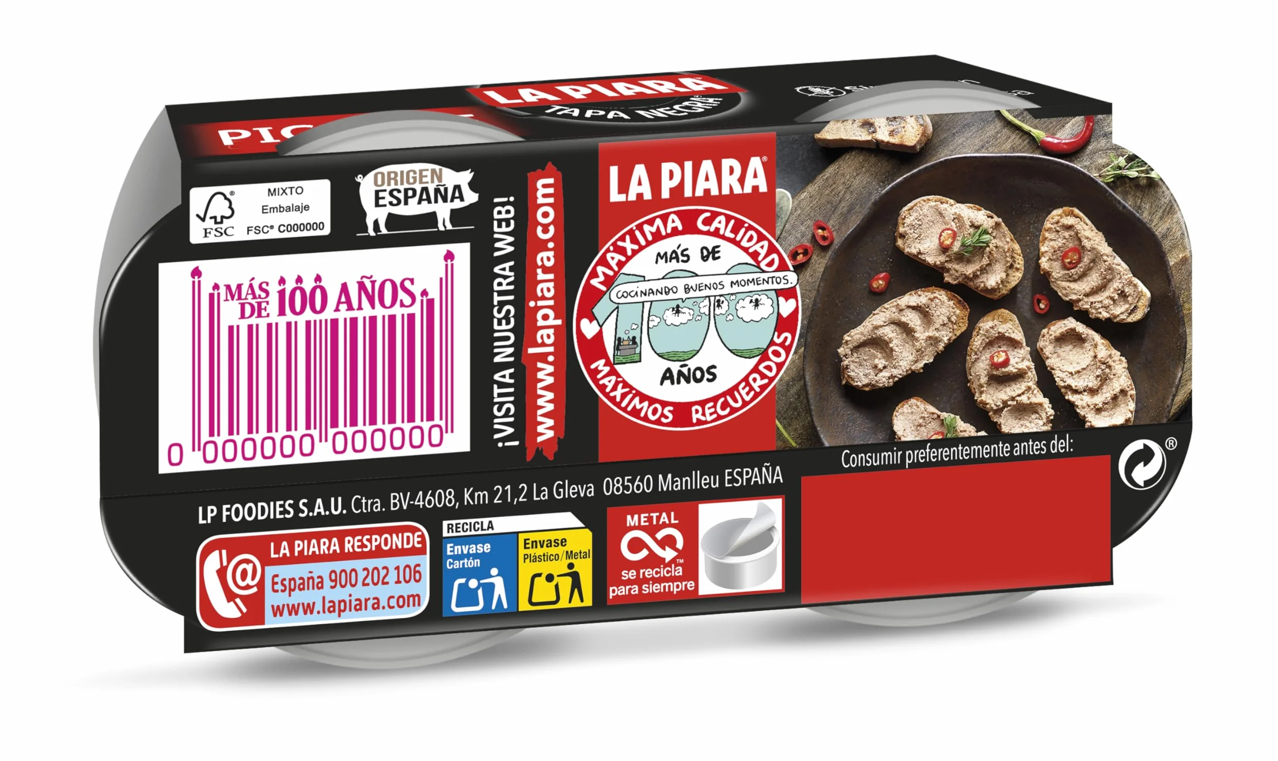 LA PIARA - PATÉ TAPA NEGRA PICANTE 2x73GR