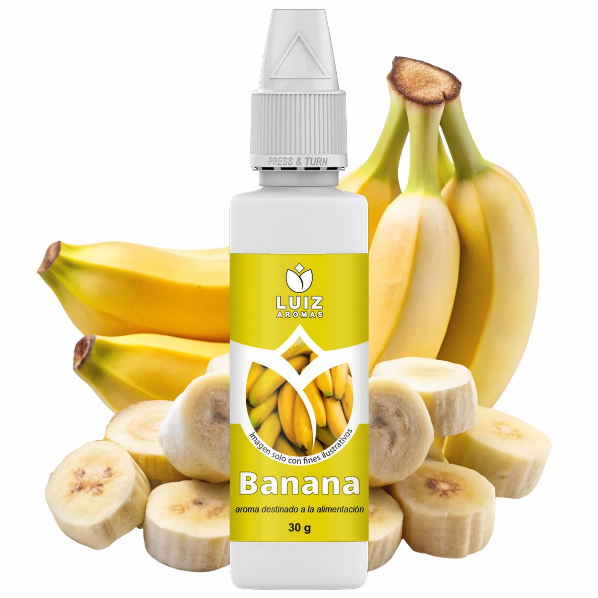 LUIZ AROMAS | Aroma Banana - Aroma Alimentario en Gotas para dulces de Hornear, Pasteles, Bizcochos y Tartas | Producto Vegano sin Calorías y sin Azucar | Producto 100% Italiano (30g)
