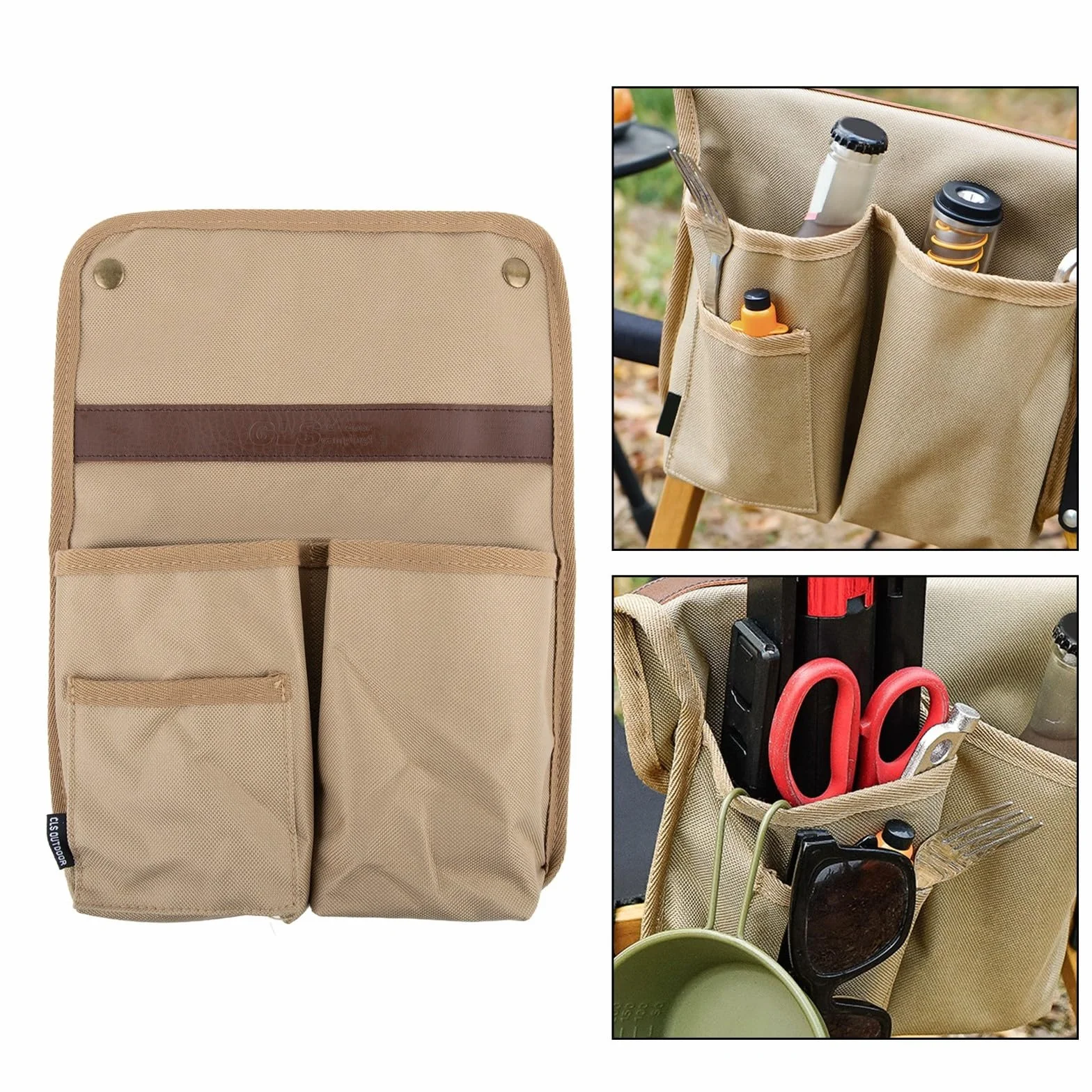 Plegable Bolsa de almacenamiento portátil para silla de camping, organizador lateral de lona con múltiples bolsillos