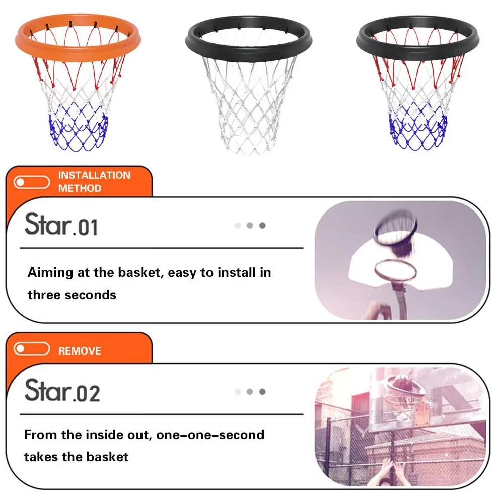Red de baloncesto portátil desmontable de repuesto para aros sin borde ligera interiores exteriores
