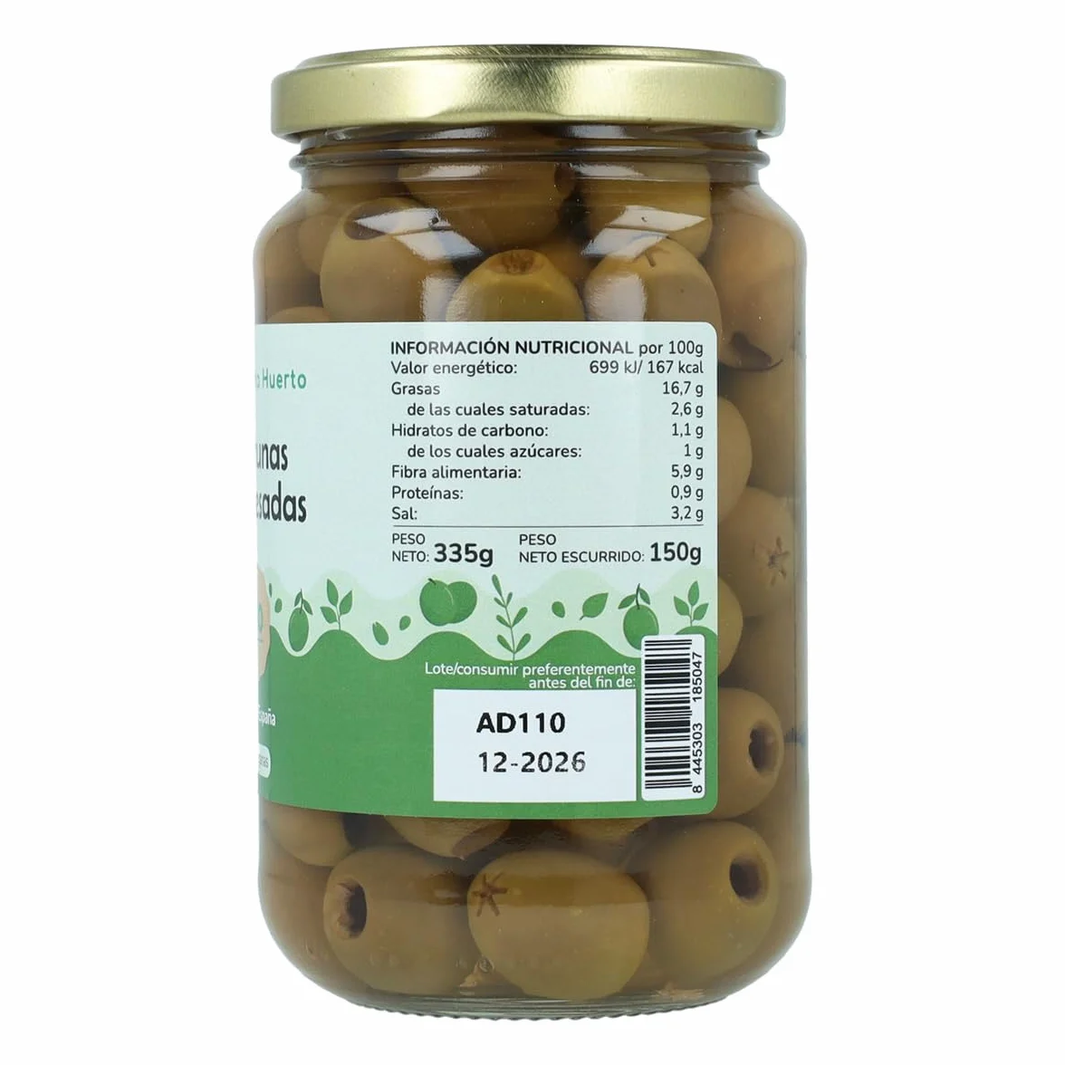 PLANETA HUERTO | Aceitunas verdes deshuesadas ecológicas Eco 335 g - Aceitunas Conservadas en salmuera natural con limón, 100% agricultura ecológica