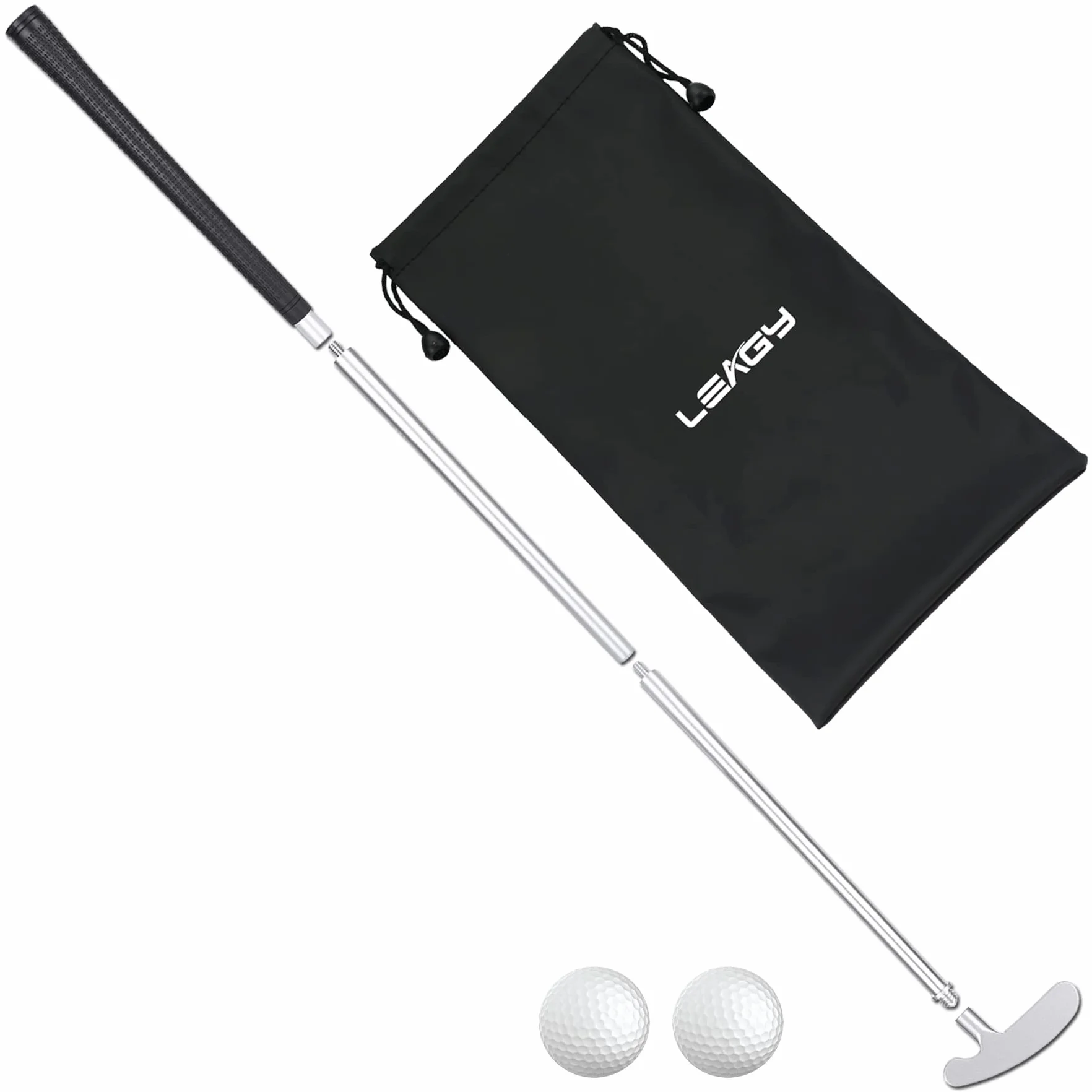 LEAGY Putter do Golfa, 2 Piłki Golfowe, 4 Części ze Stopu Cynku, Torby Golfowe Przenośne Czarny, Lewy i Prawy