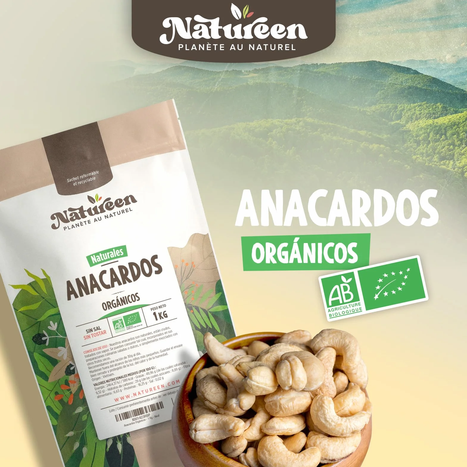 Anacardos Bio 1kg 100% Natural Sin Sal Sin Tostar