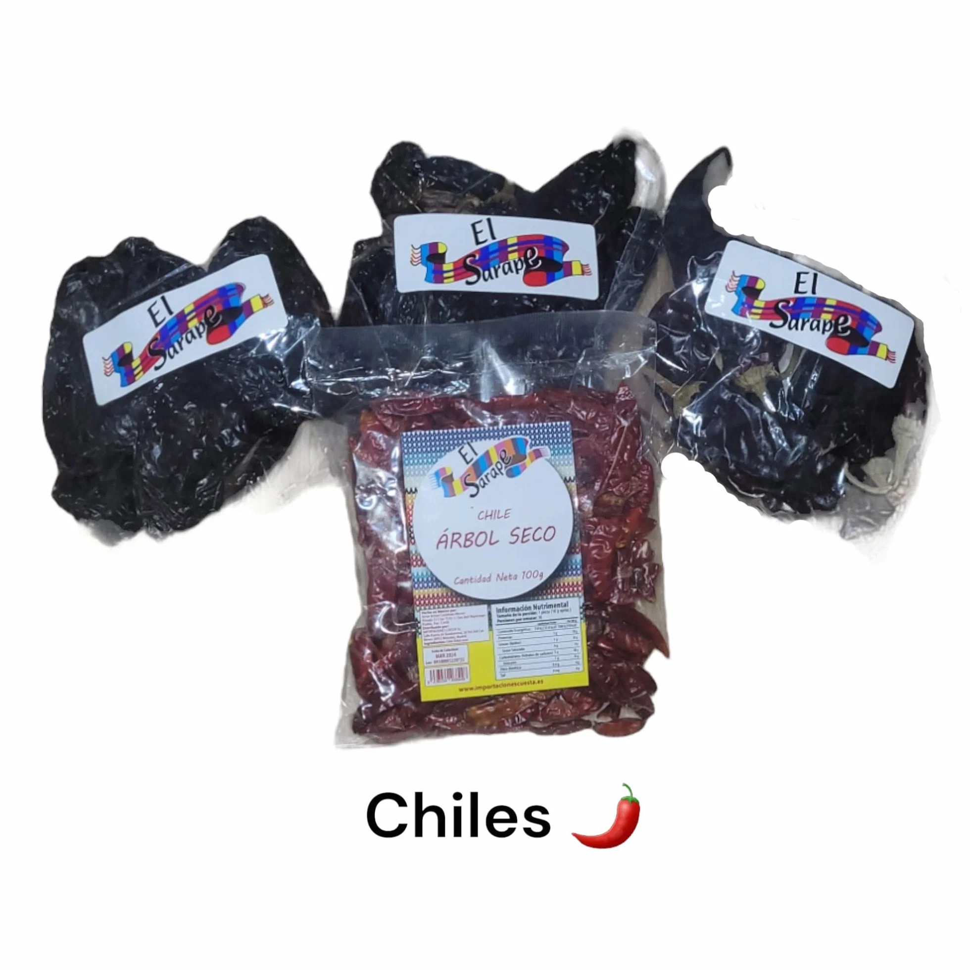 El Sarape Pack Chiles Mexicanos 4 Variedades Chiles Secos 100g Chile de Árbol Guajillo Pasilla Ancho