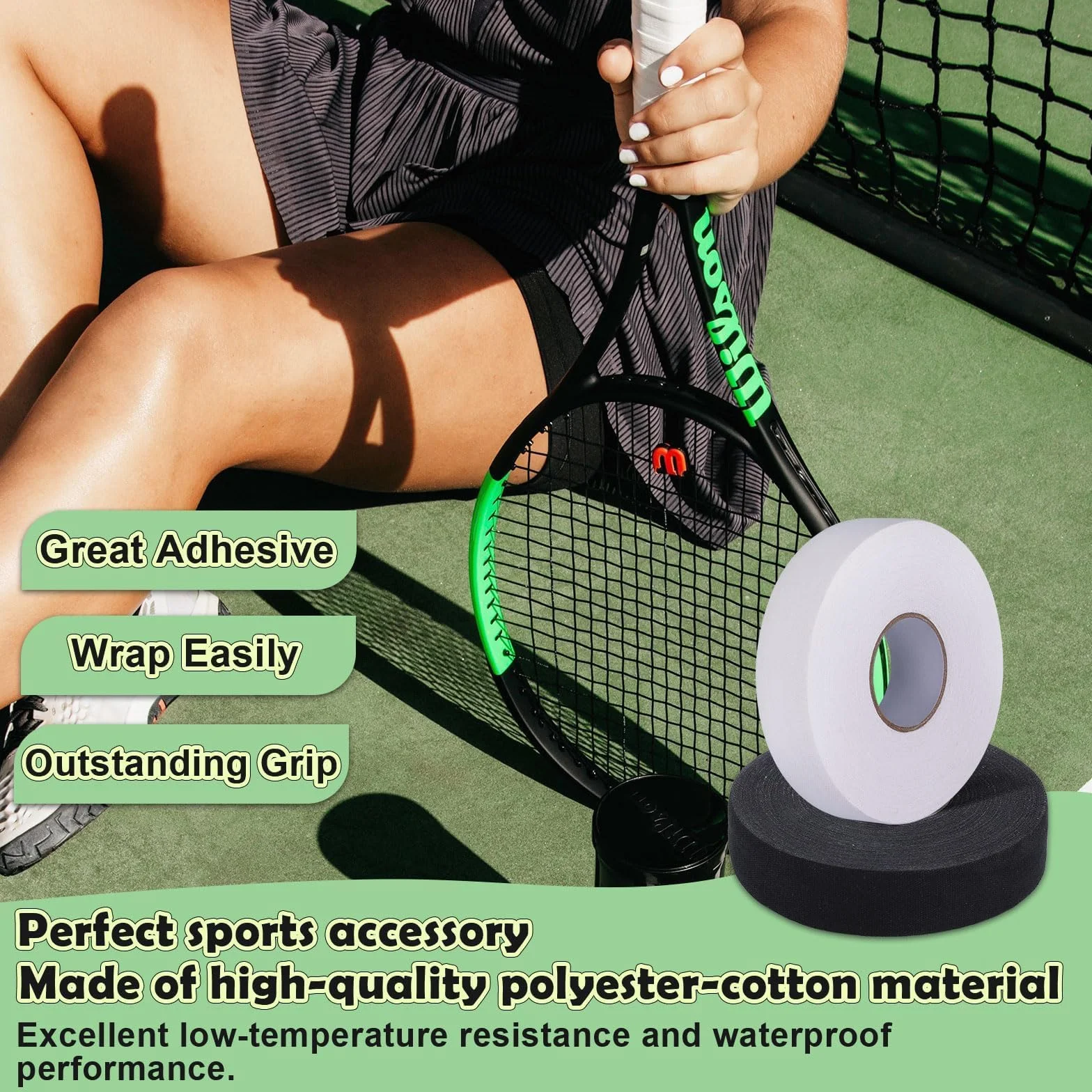 Cinta Adhesiva para Raquetas, 2 Rollos, 25 m x 25 mm, Cinta de Agarre Autoadhesiva Antideslizante