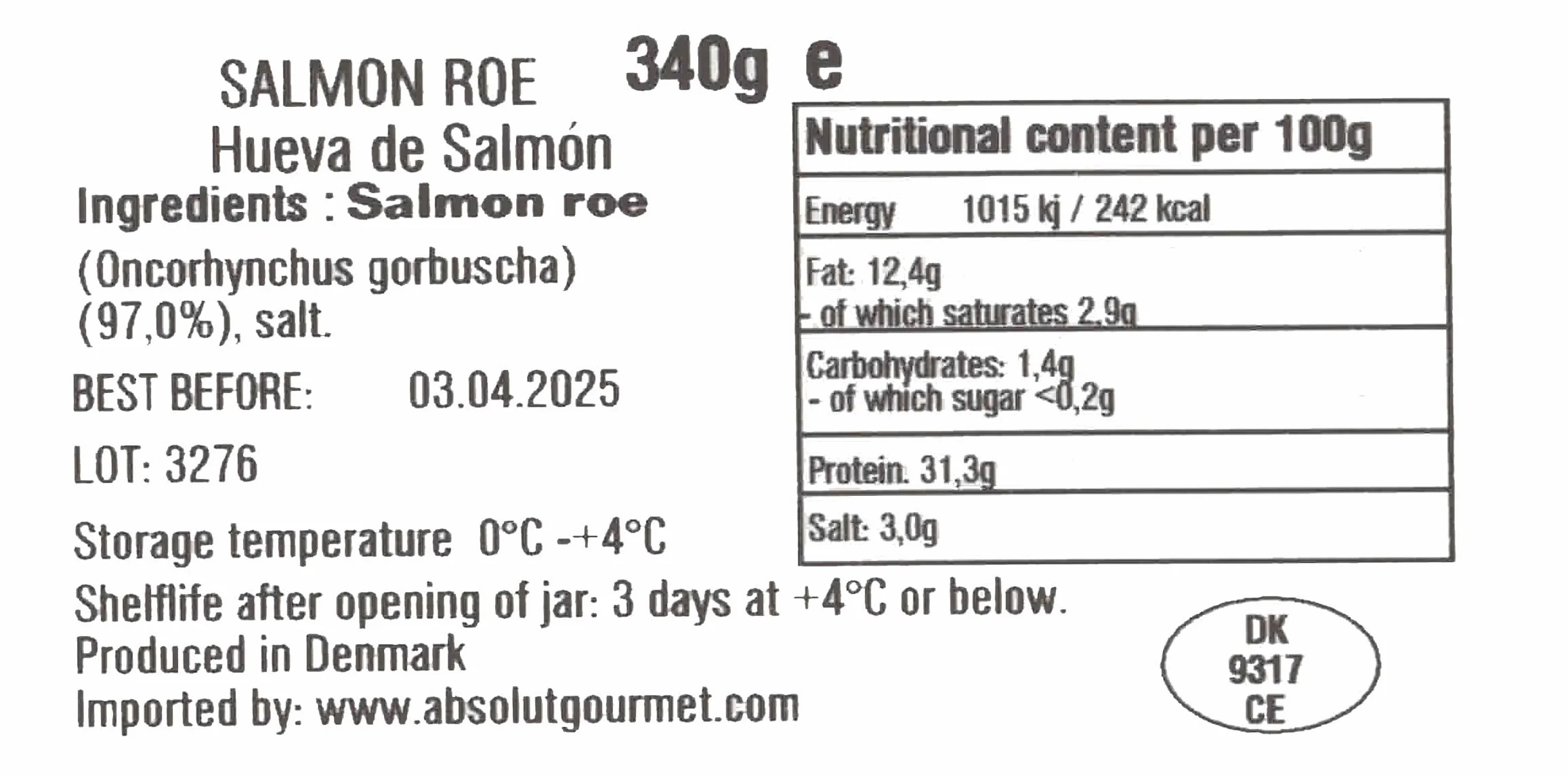 Caviar Rojo de Chum Salmon (Keta) 340 gr