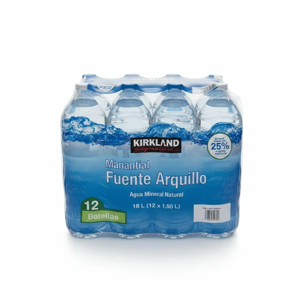 Agua Mineral Natural Manantial Fuente Arquillo -Kirkland Pack de 12 Botellas de 1,5L (Total 18L) - Para Hidratación Familiar y Sostenible- Nexu