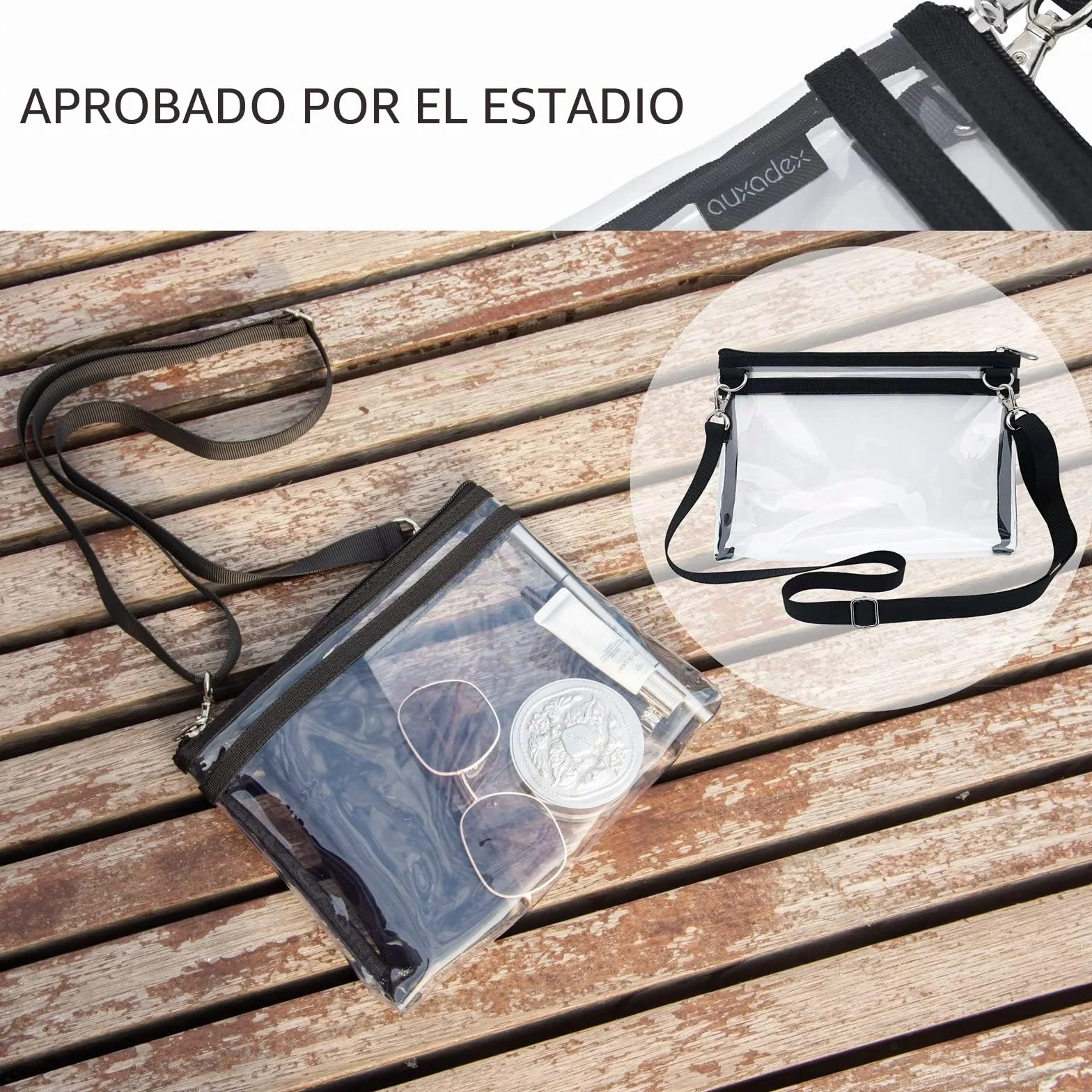 Bolsa cruzada transparente de PVC para estadio, bolso de hombro ajustable para deportes y viajes