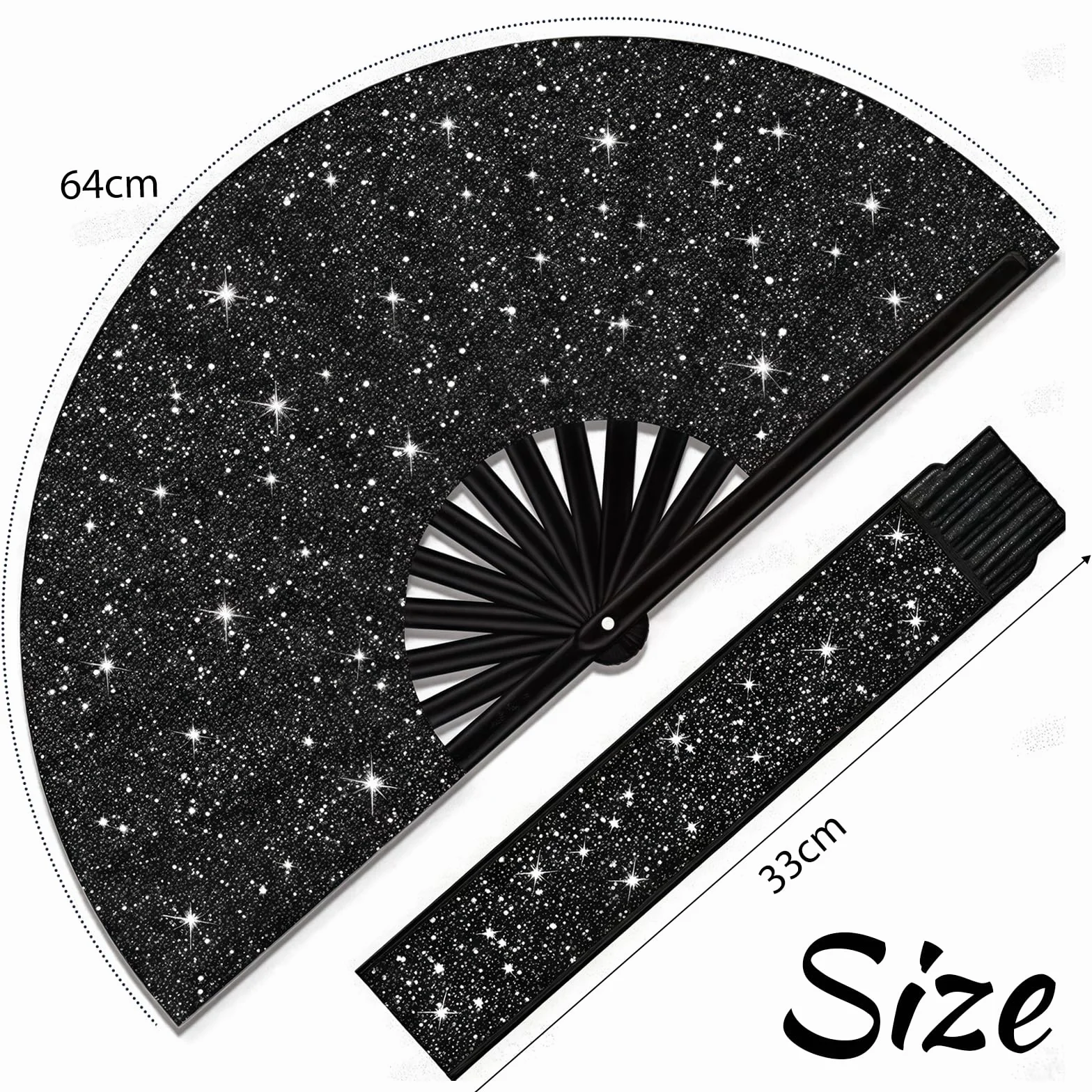 Yamobi Abanico de Mano Plegable 33 cm Negro para Festivales EDM Rave
