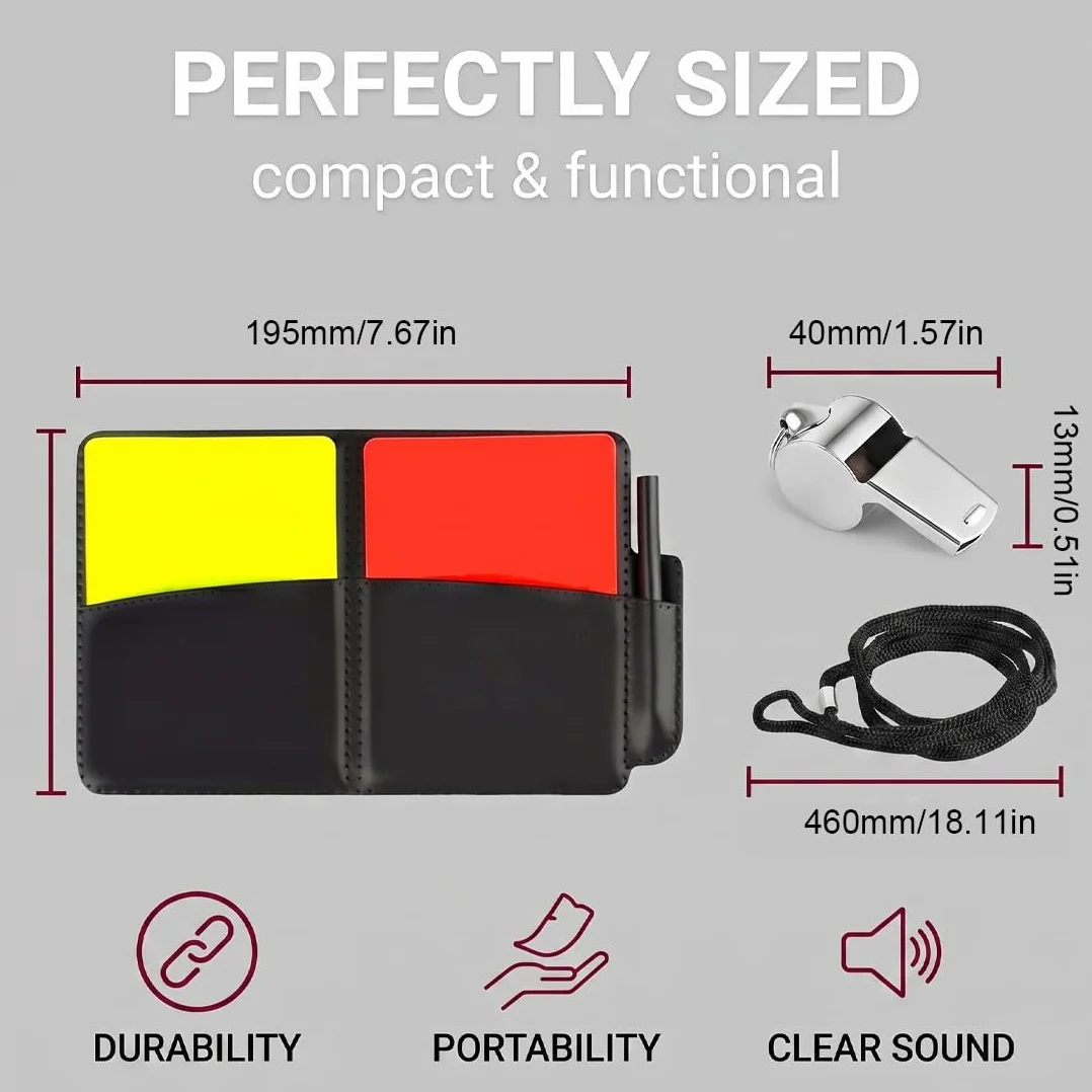 Kit Tarjetas Árbitro Fútbol 4 Piezas con 2 Silbatos Metal Roja Amarilla Sonido Fuerte Nítido