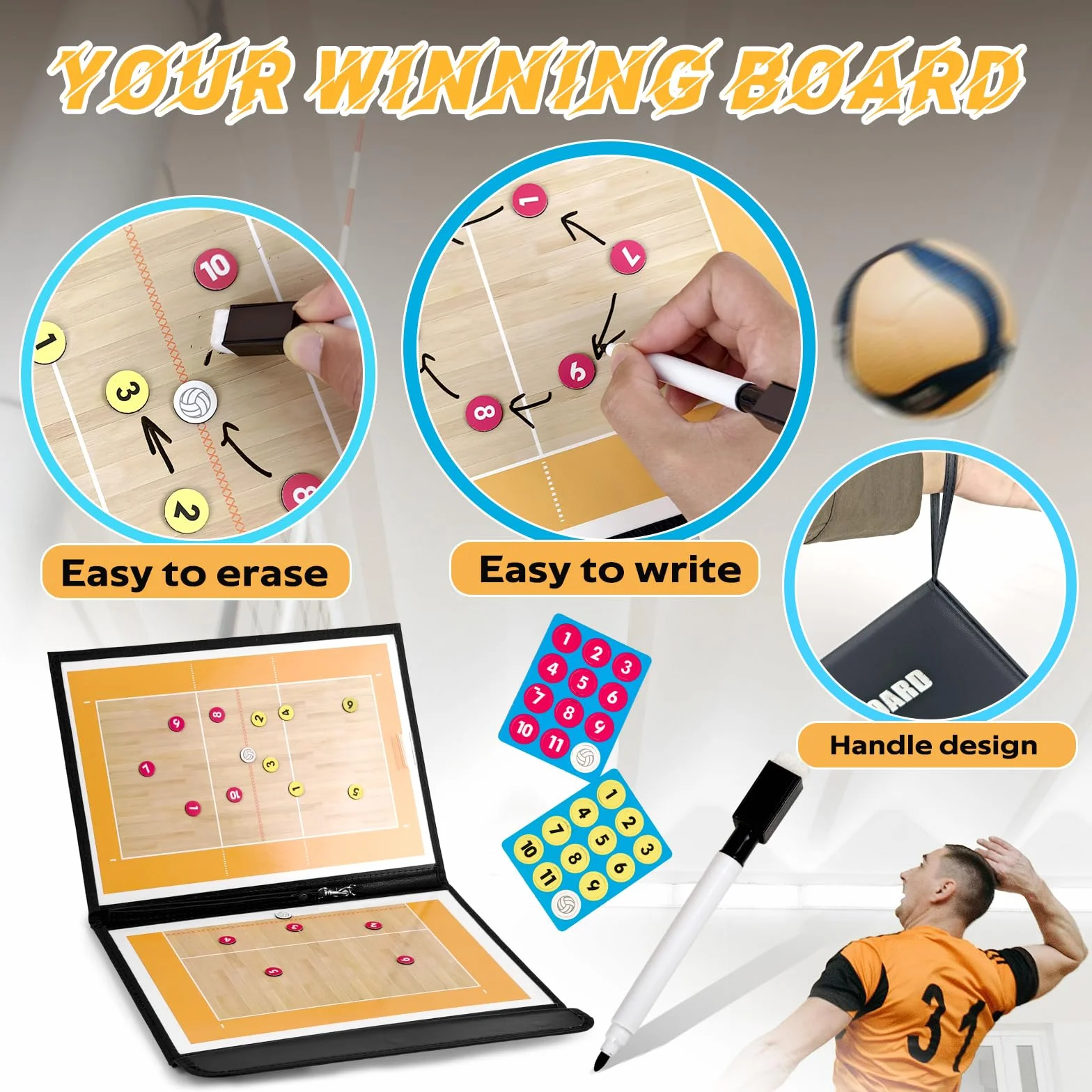 RoseFlower Pizarra Voleibol Magnetica Tactica con Imanes para Entrenadores