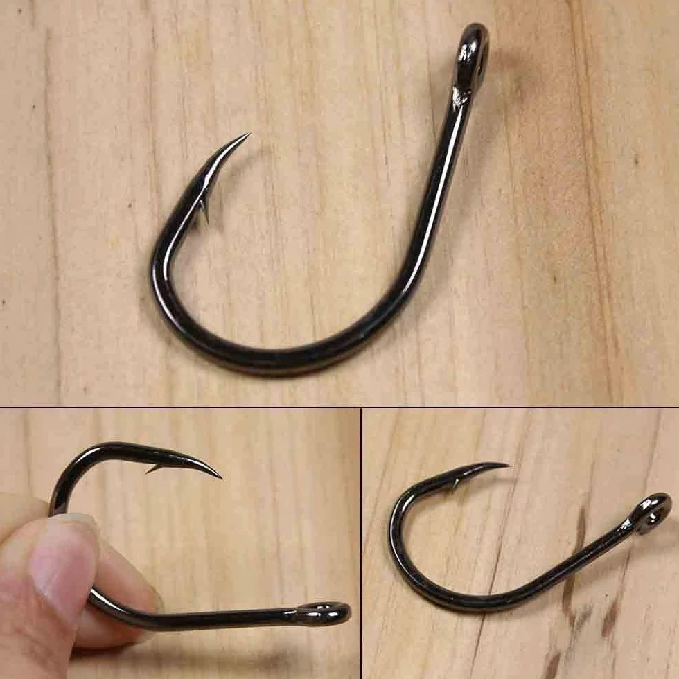 High Carbon Steel Live Bait Hook 4X Strong Barbed Fishing Hooks Saltwater Tuna Shark Bass 3/0