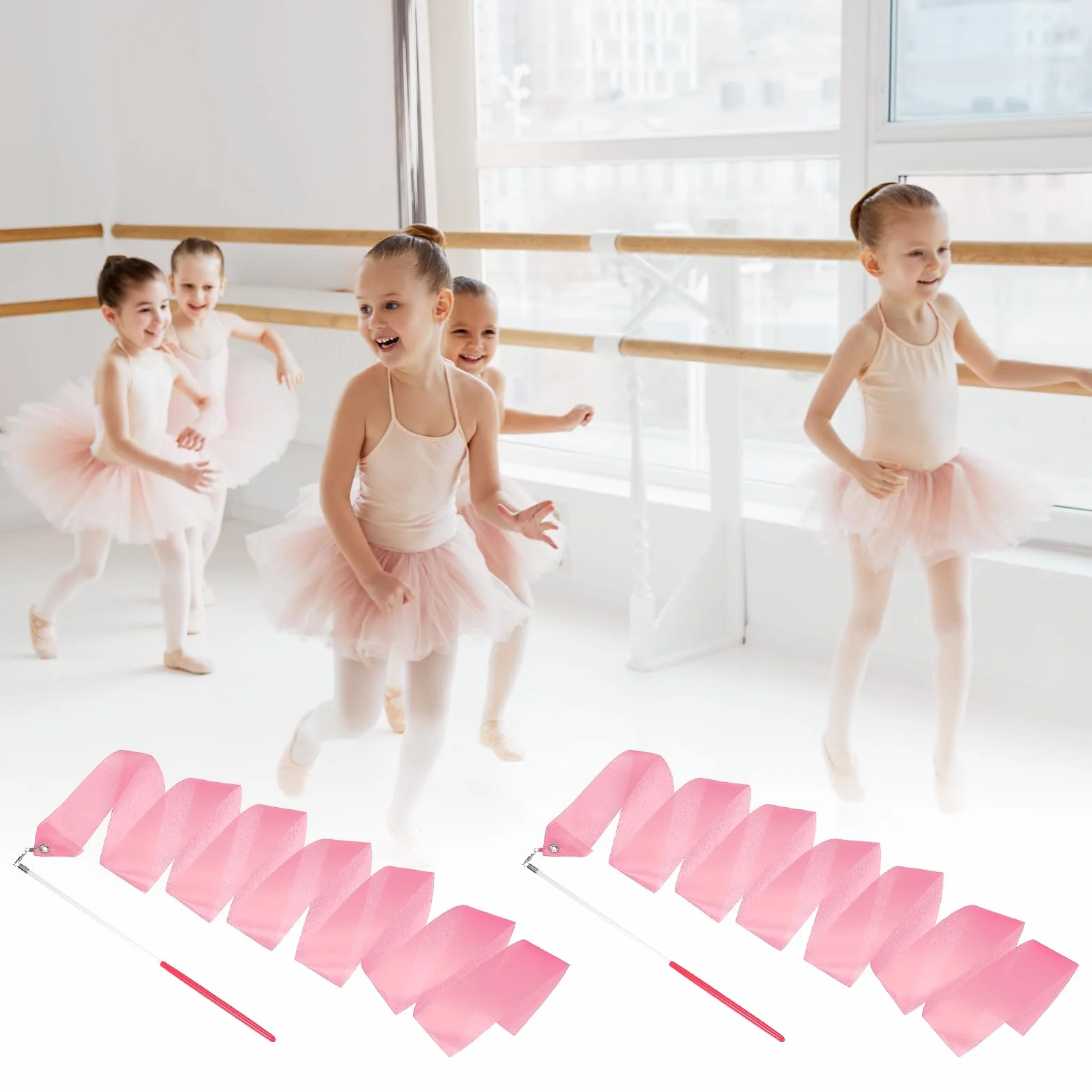 QUARKZMAN Cintas de Baile 78.7 Pulgadas Gimnasia Rítmica Varita Giratoria Rosa Brillante