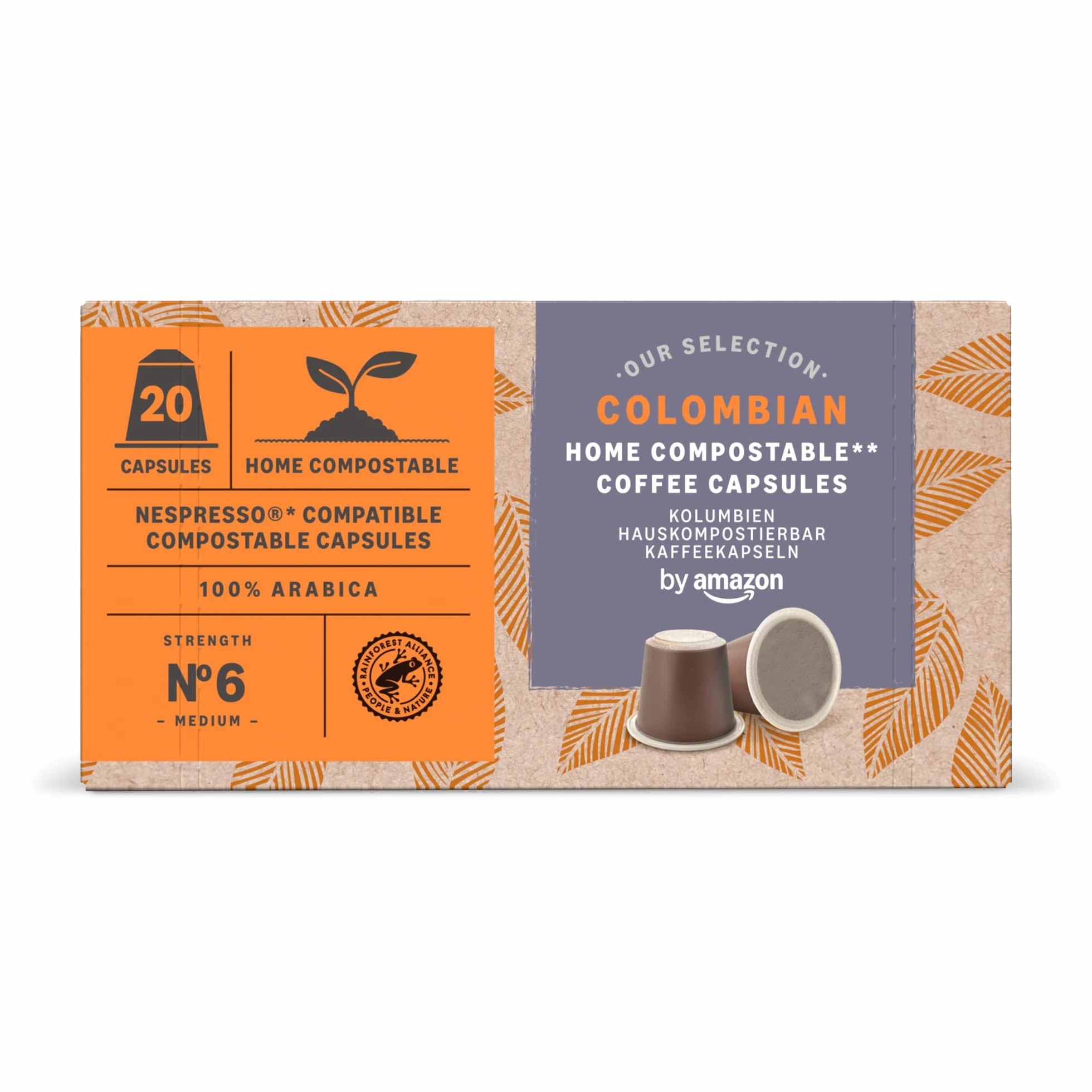 by Amazon Cápsulas de Café Compostables en Casa Compatibles con Nespresso, 100% Arábica Colombiana, 20 Unidades, Certificadas por Rainforest Alliance
