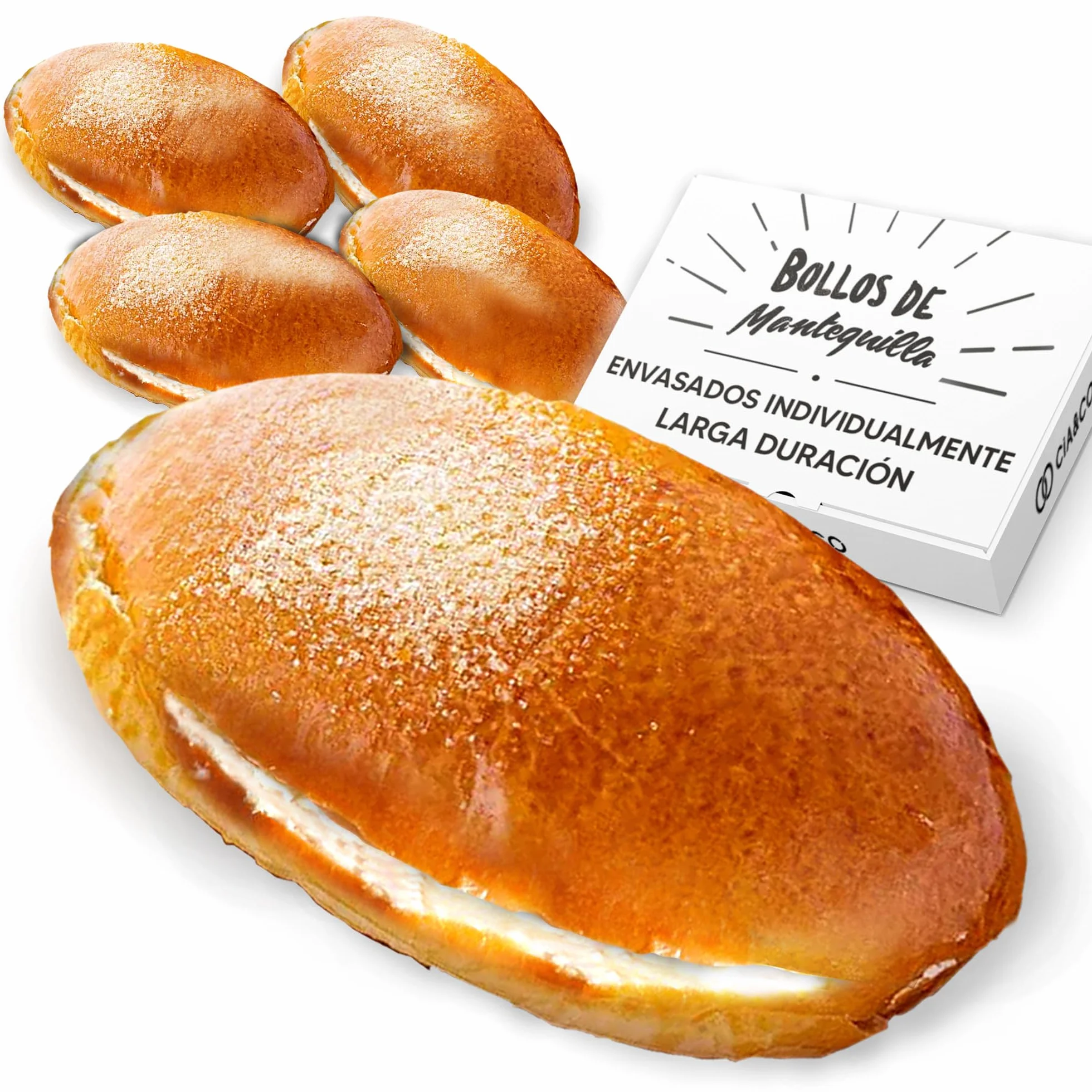 5 Bollos de Mantequilla Artesanos Cia&Co · Receta tradicional y típica Vasca con mucha mantequilla en el interior · Envasado Individualmente para mayor duración.