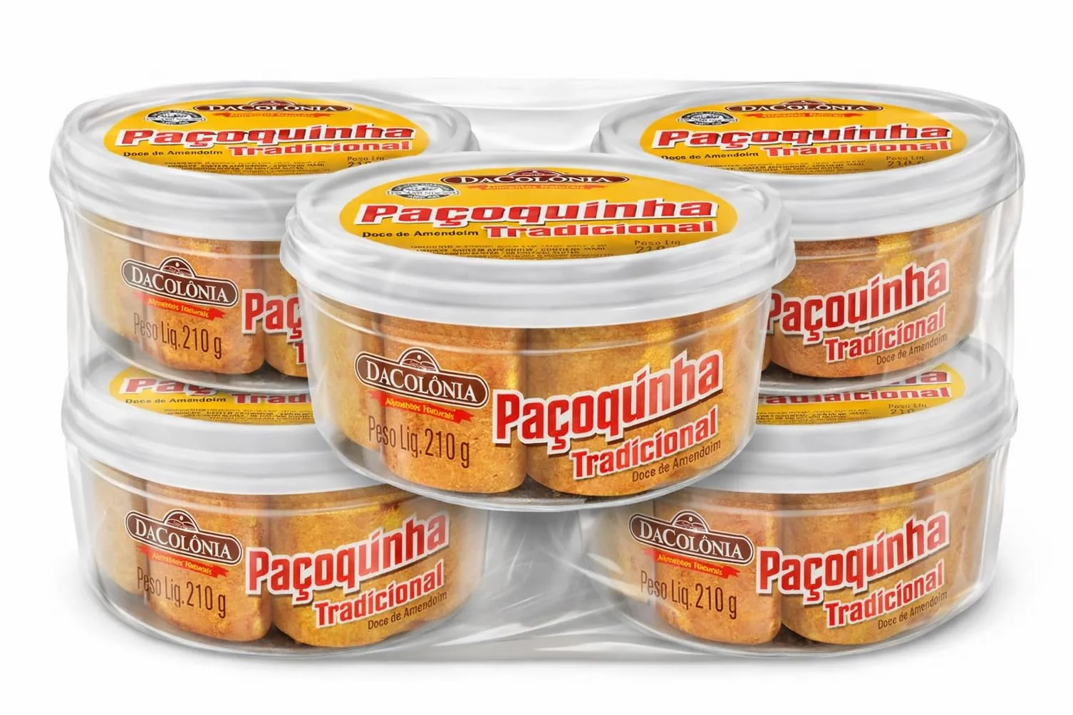 DACOLONIA Paçoquinha Tradicional 210g x5 – Dulce de Cacahuate Brasileño, Snack de Maní Premium, Pack Ahorro, Sabor Auténtico, Textura Suave y Deliciosa