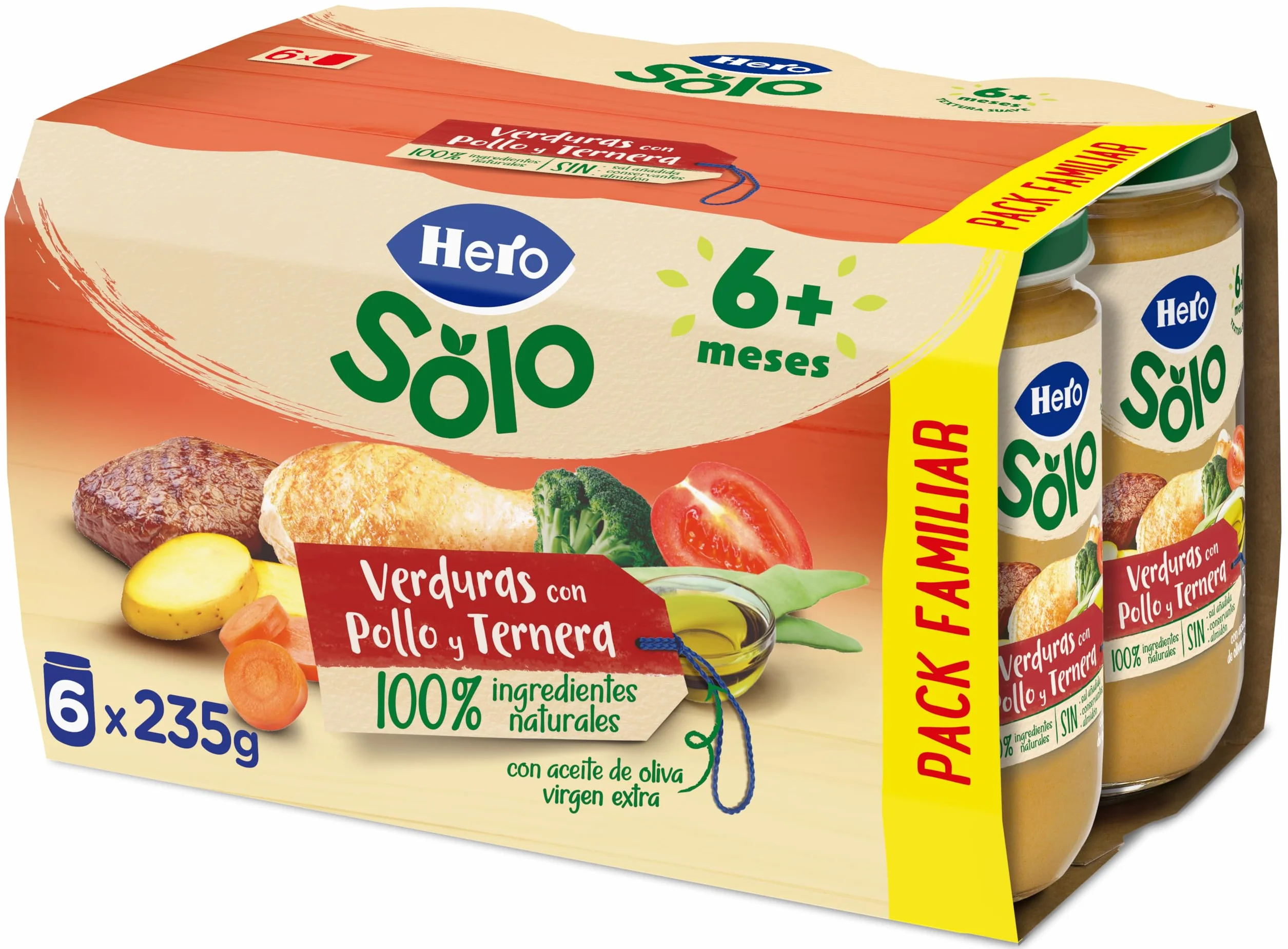 Hero Solo, Tarrito de Verduras con Pollo y Ternera, Desde 6 Meses, 100% Natural, Sin Azúcar Añadido ni Almidón, Calidad Baby Garantizada, 235g x 6 unidades