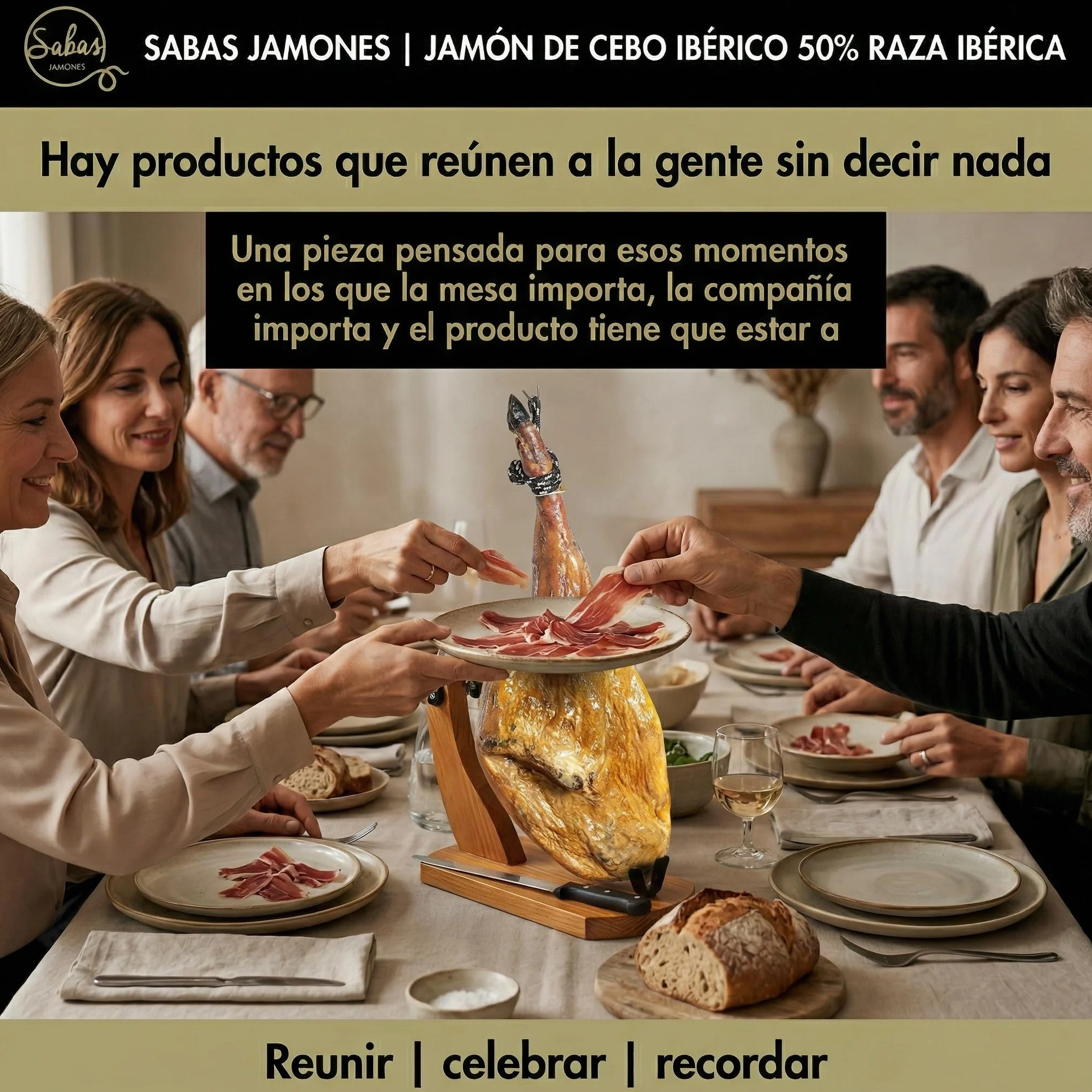 SABE A SABAS Jamon Iberico de Cebo 50% Raza Iberica Pieza Entera 8-9 kg Curacion Bodega Natural Mas de 30 Meses Sin Gluten Jugoso Gourmet Regalo Celebracion Aperitivo Navidad Tabla