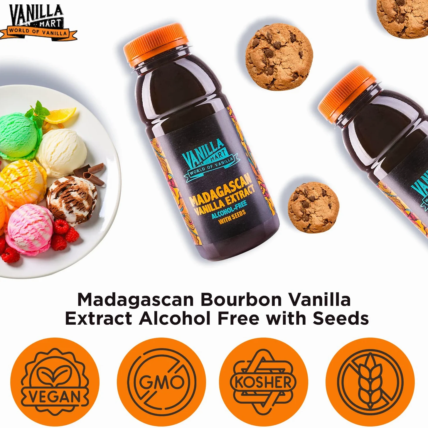 Vanilla Mart Madagascan Bourbon Extracto de vainilla sin alcohol con semillas (1 L)