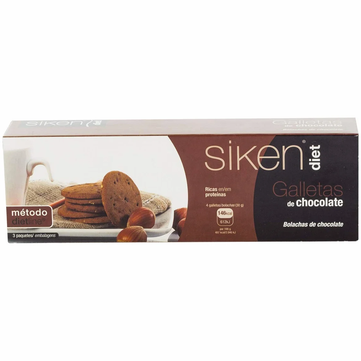 Siken Diet - Galletas de Chocolate, Ricas en Proteínas, Snack Ideal para Picar entre Horas - Caja con 3 Sobres de 5 Galletas,112.5 g