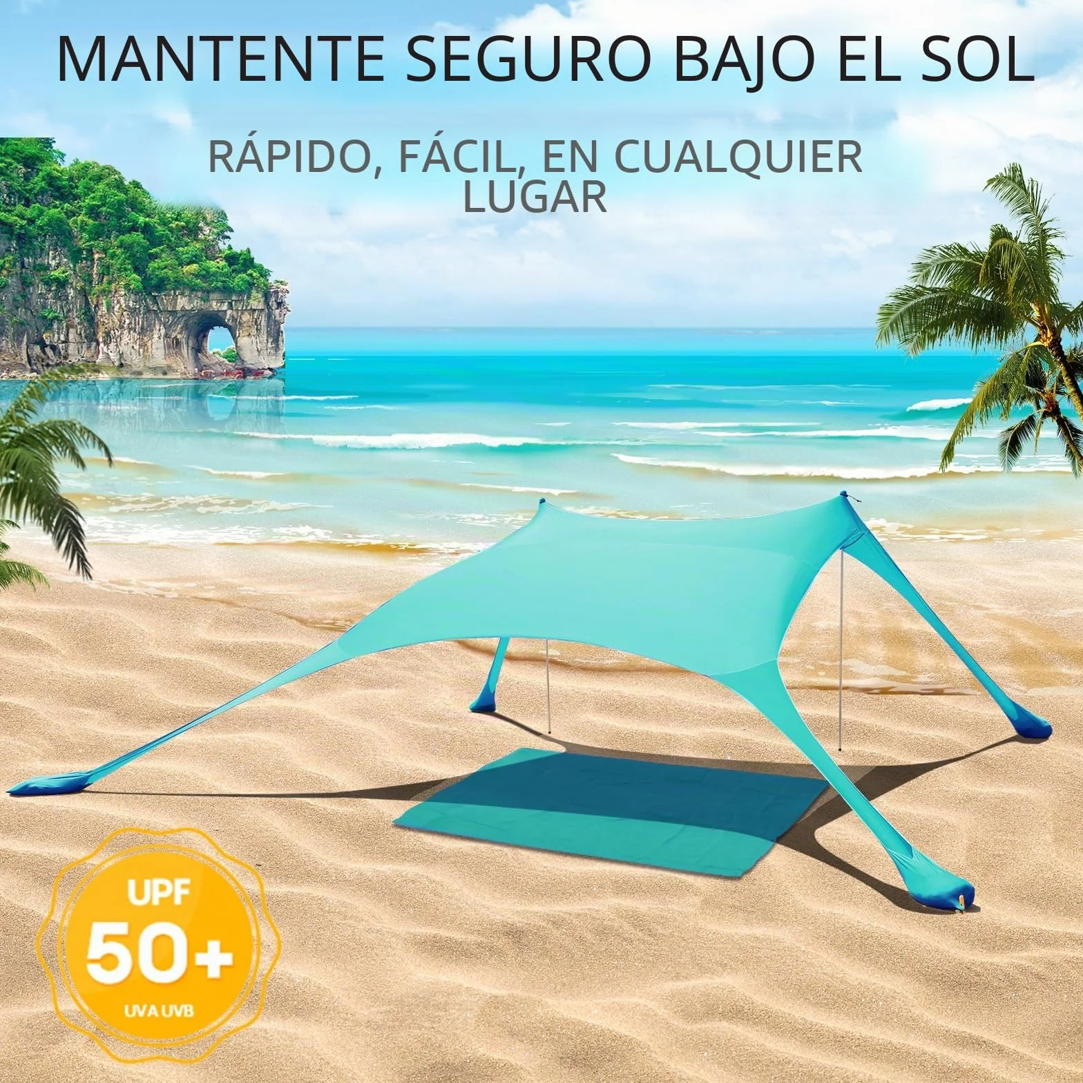 Tienda de campaña de playa 2x2.1 m protección solar licra antiviento con manta