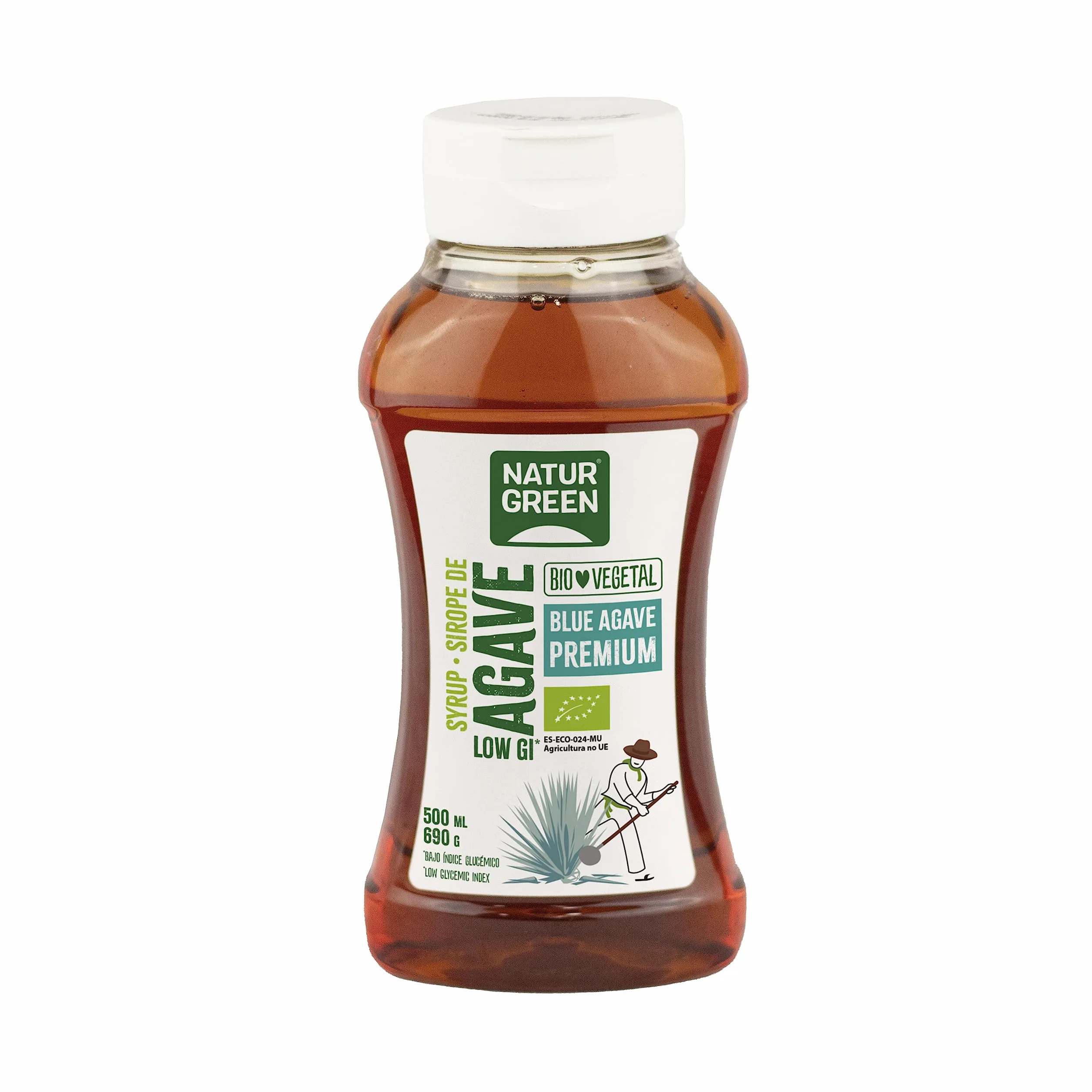 NaturGreen - Sirope Agave Bio, Endulzante Ecológico, Bajo Índice Glucémico, Apto para Ser Consumido Directamente - Pack 7 Unidades de 500ml/690g