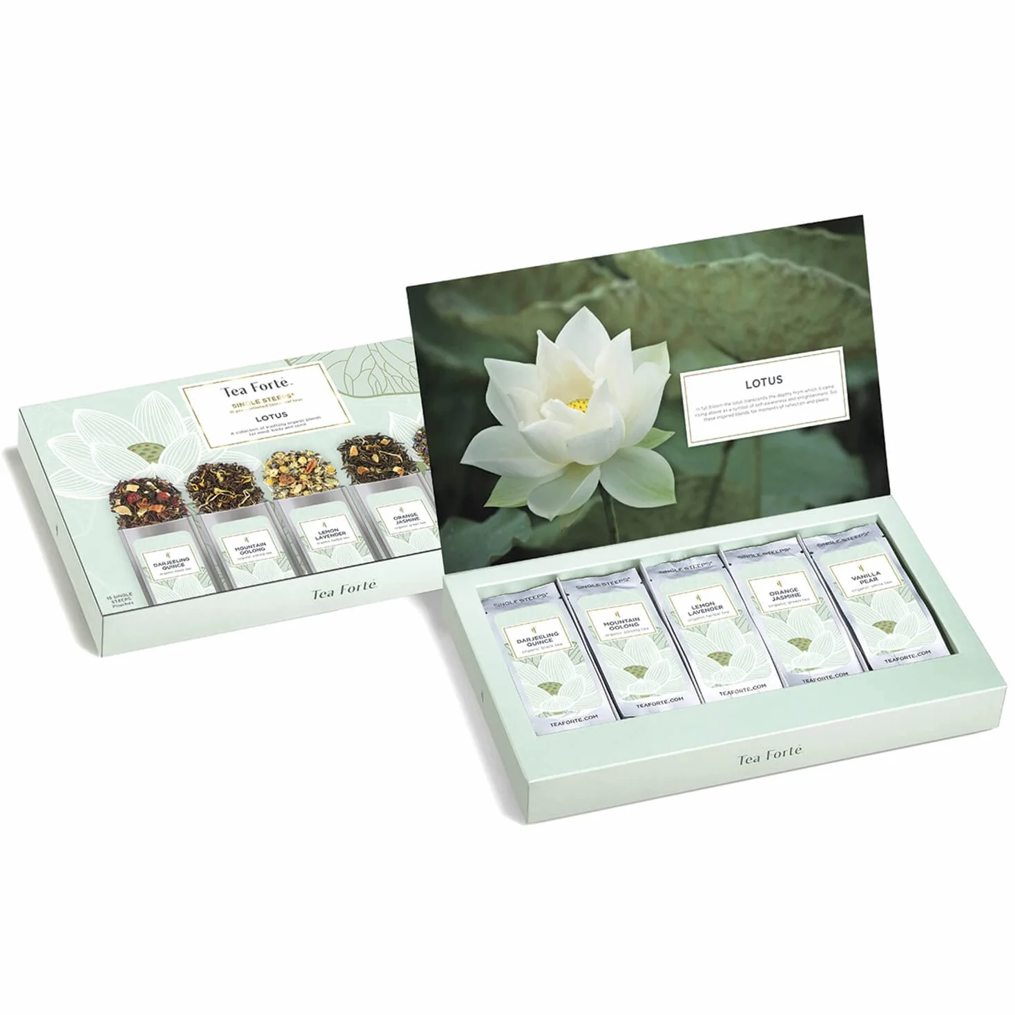 Té Hojas Sueltas Flor de Loto de UN SOLO USO de Tea Forte, Caja de Té Variado, 15 Bolsas de Un Solo Uso - Té Negro, Té Verde, té Oolong, Té Blanco, Té de Hierbas