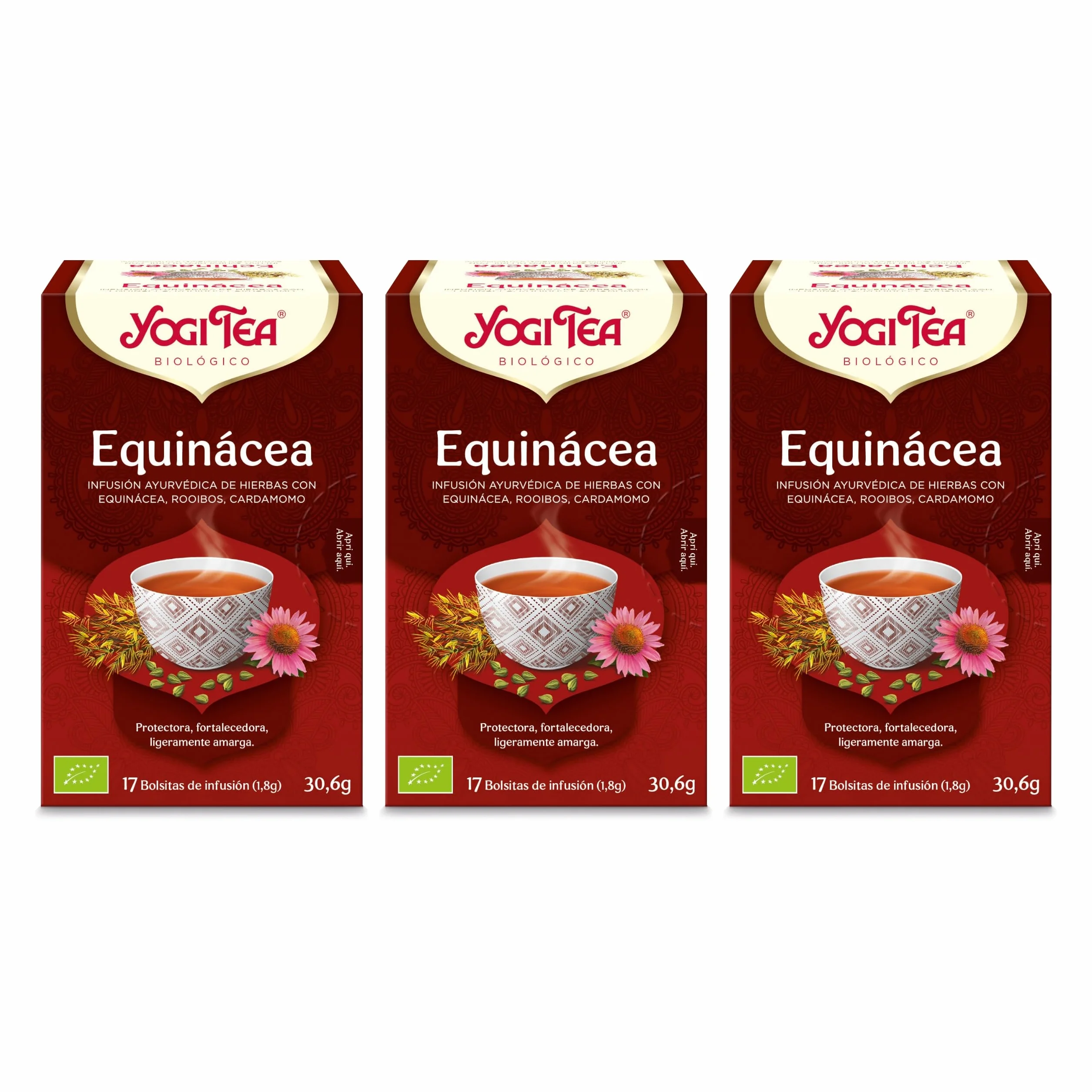 Yogi Tea - Equinácea - Infusión Ayurvédica - Mezcla de Equinácea, Rooibos y Cardamomo - Sin Cafeína - Pack de 3x17 bolsitas (51 bolsitas en total)