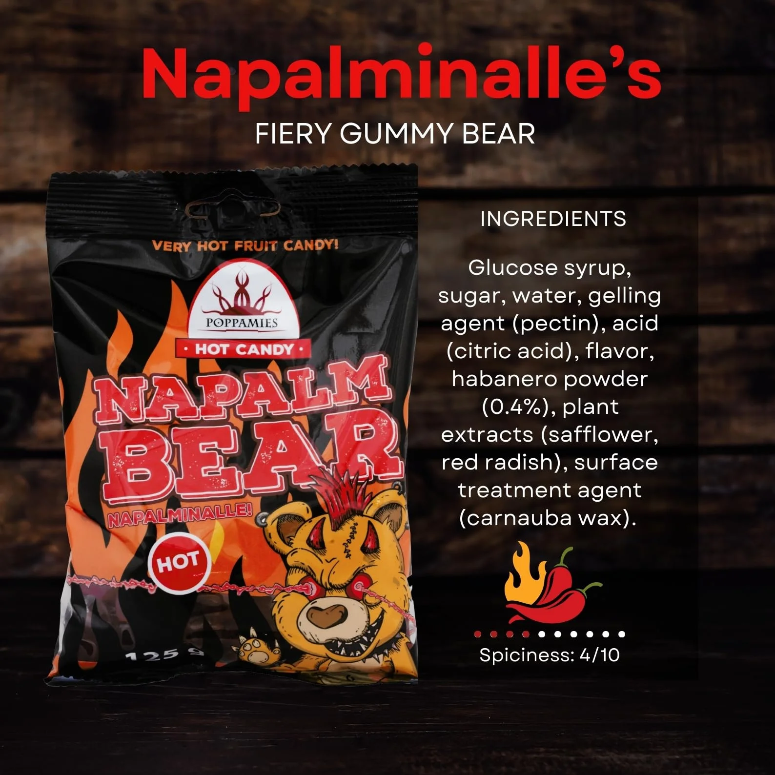 NapalmiNalle Gomitas picantes de osito Chili Fruit Gums Sweets 125 g Sin gluten vegano