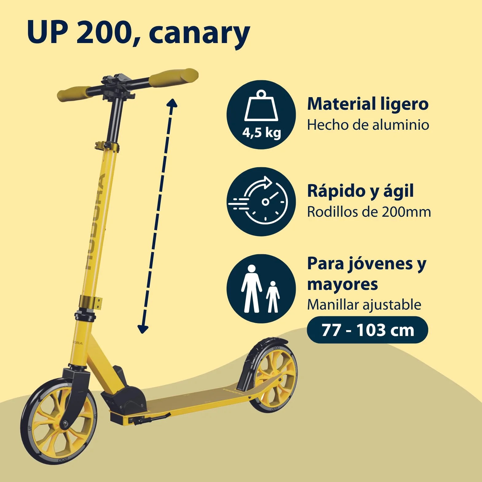 HUDORA Scooter Up 200 Patinete de Aluminio Plegable Ajustable hasta 100 kg