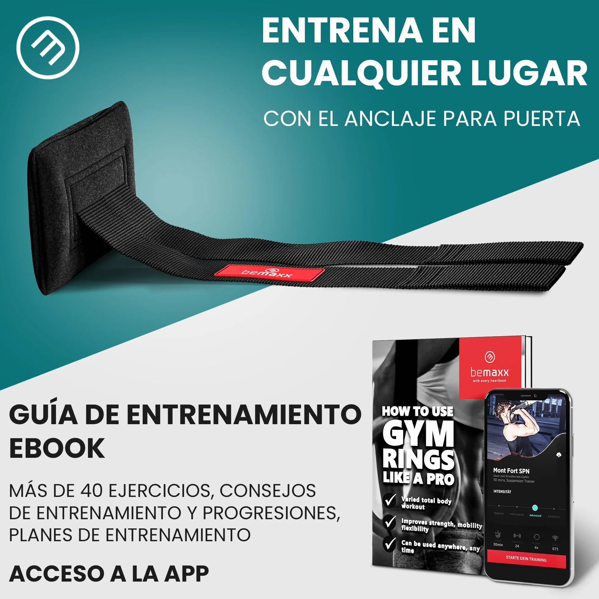 BeMaxx Anillas de Gimnasia de Madera Workout Set con Anclaje para Puerta