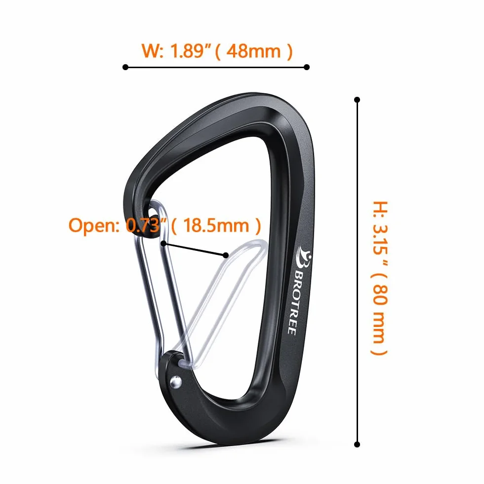 Brotree Mosquetón Resistente 12KN Aluminio 8cm Forma de D para Hamaca Camping Senderismo