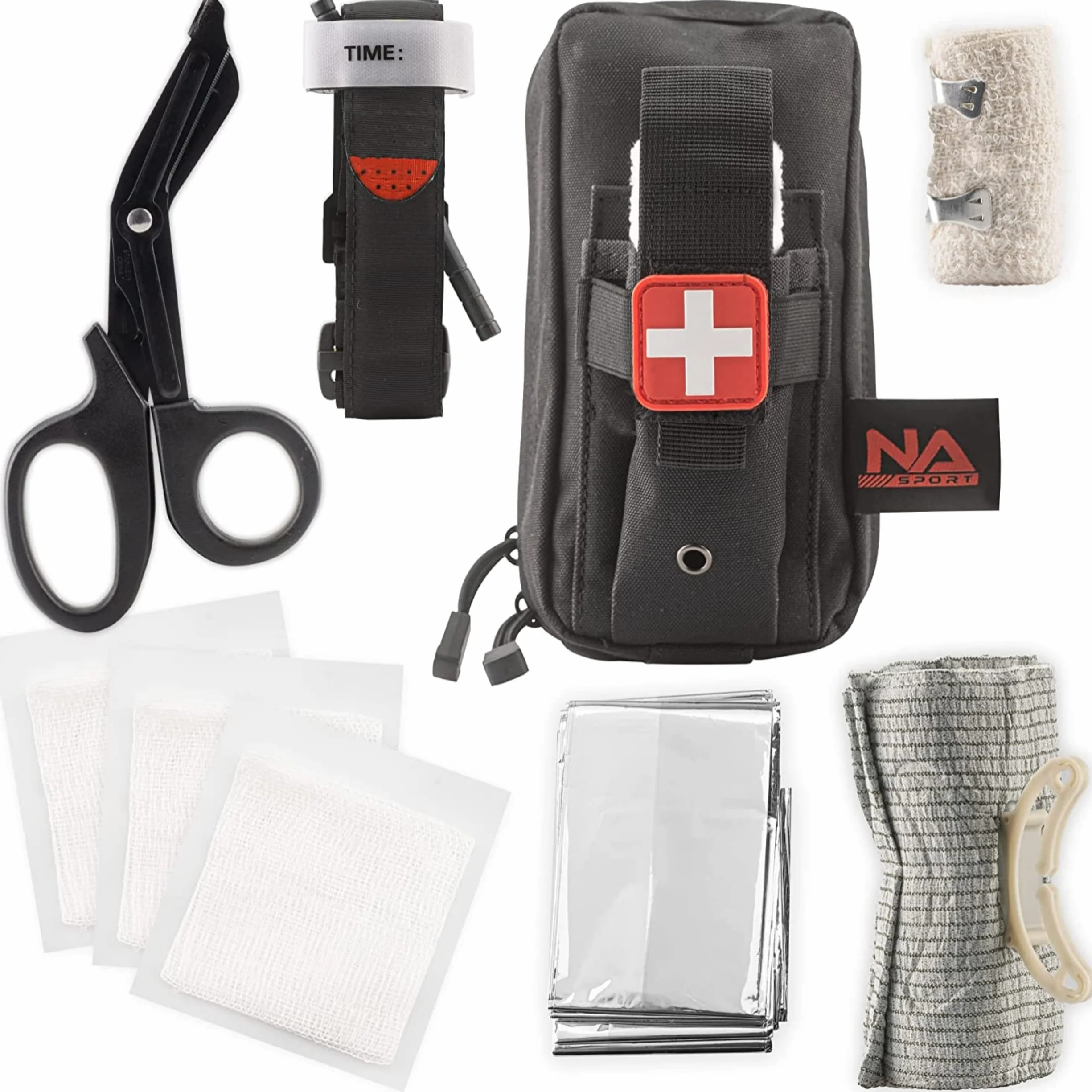 Torniquete Profesional para Primeros Auxilios – Bolsa Completa con Vendas, Tijeras y Manta de Supervivencia