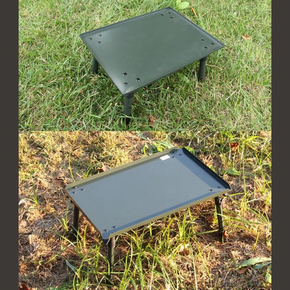 Mesa de pesca plegable de aleación de aluminio y ABS, patas ajustables antideslizantes, 34,5 x 26 x 22,5 cm, verde