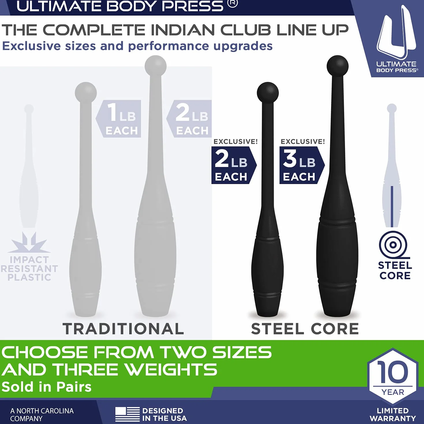 Ultimate Body Press Indian Clubs Pares 1 Libra 2 Libras 3 Libras